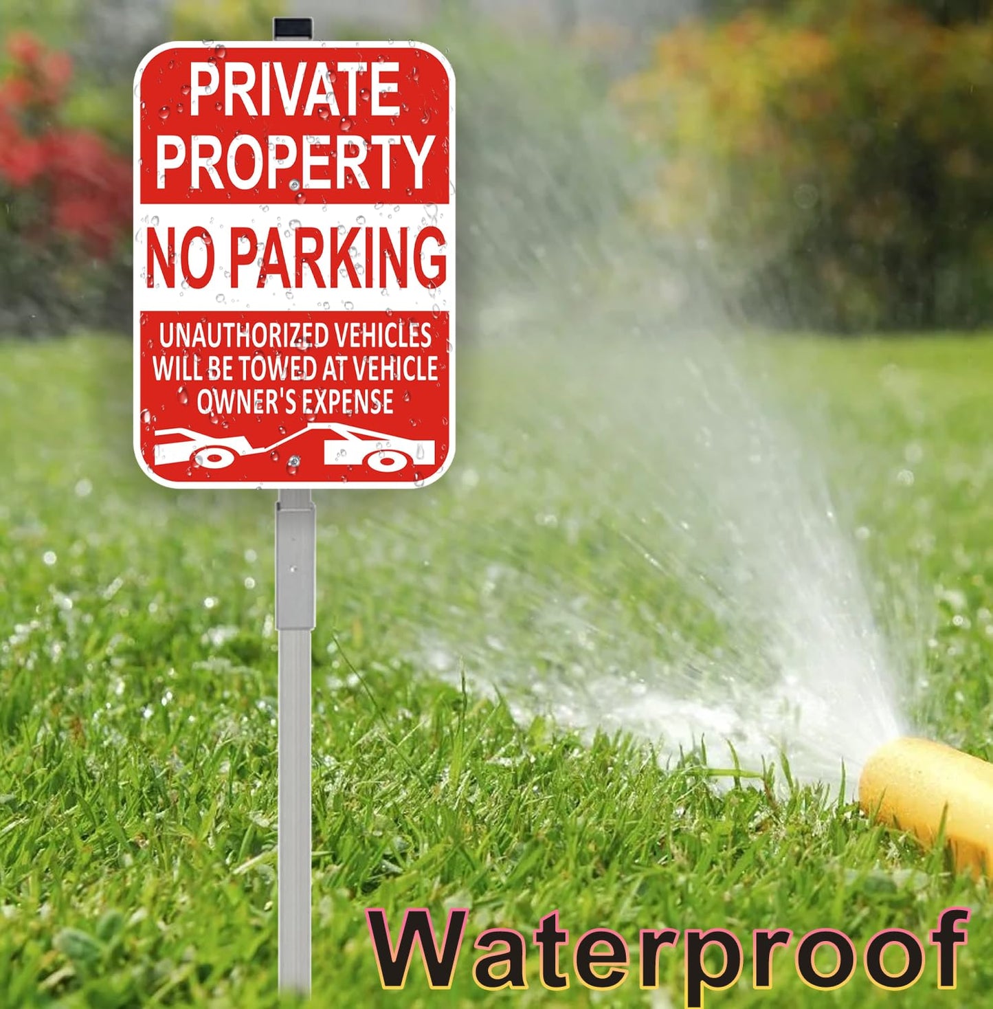 (3 Pack) Large Private Property No Parking Sign with Stake 36" Tall | 14" x 10" Vehicle Towed At Owner's Expense Sign, Reflective Rust Free Aluminum, UV Protected, Fade Resistance, Easy to install