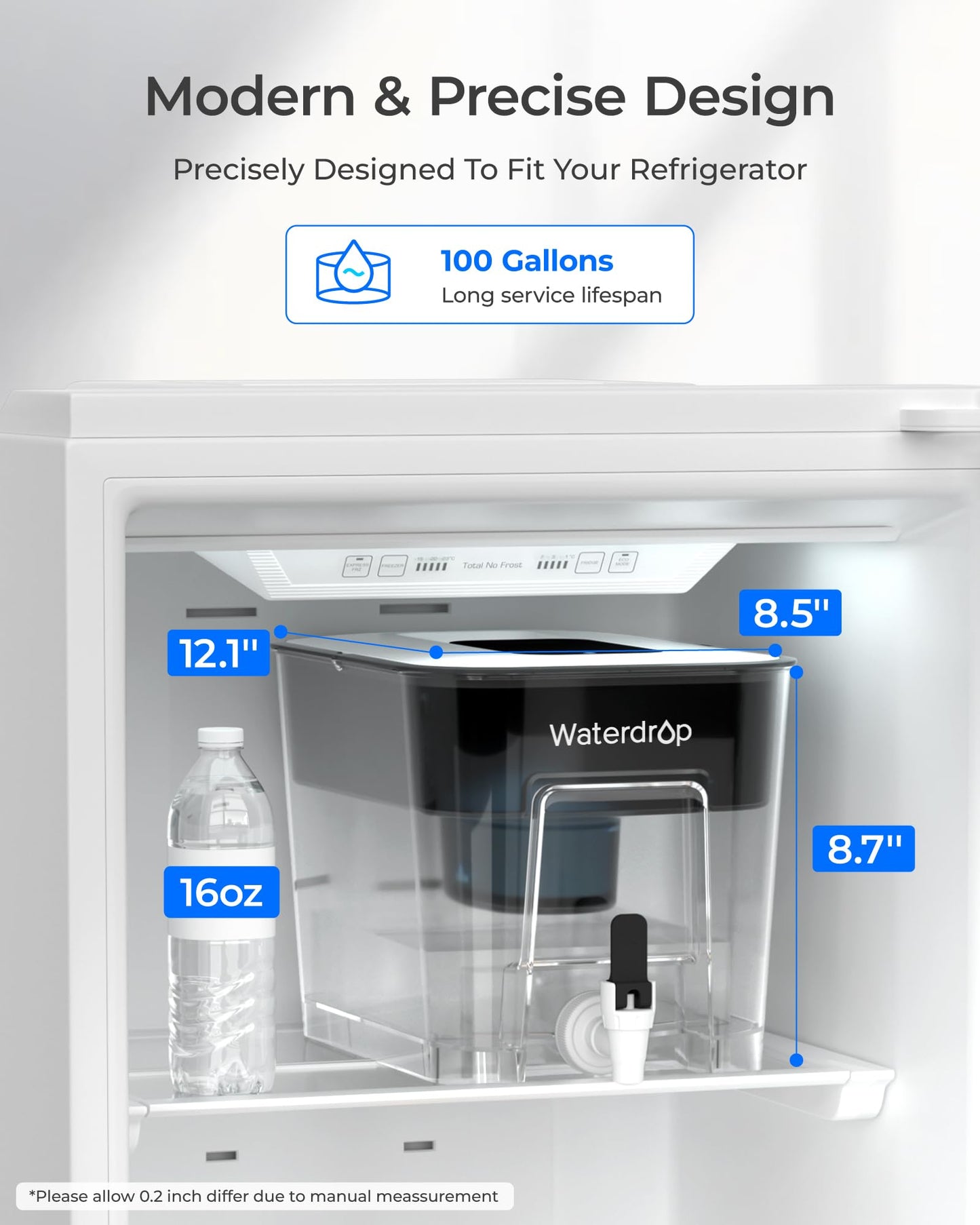 Waterdrop WFD-22L-A Alkaline Water Filter Dispenser, Large 40-Cup Water Filter Pitcher, Healthy, Clean & Toxin-Free Mineralized Alkaline Water, 100-Gallon, BPA Free, Black