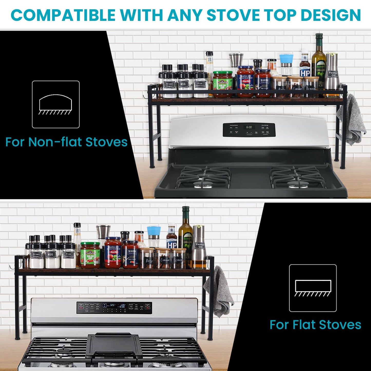 weslinkeji Spice Rack Shelf for Kitchen Stove，Stove Top Shelf with 4 hooks Extra Storage Countertop, Seasoning Organizer,Kitchen Organizers and Storage