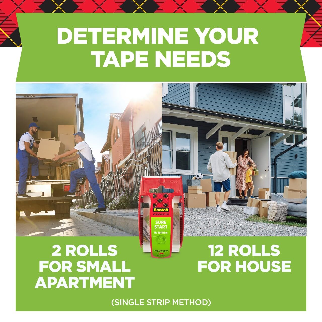 Scotch DP-1000RF63PK Sure Start Packing Tape,1.88 in. x 25 yd., 1.5" Core (Pack of 3, 18 Total Rolls, Transparent)