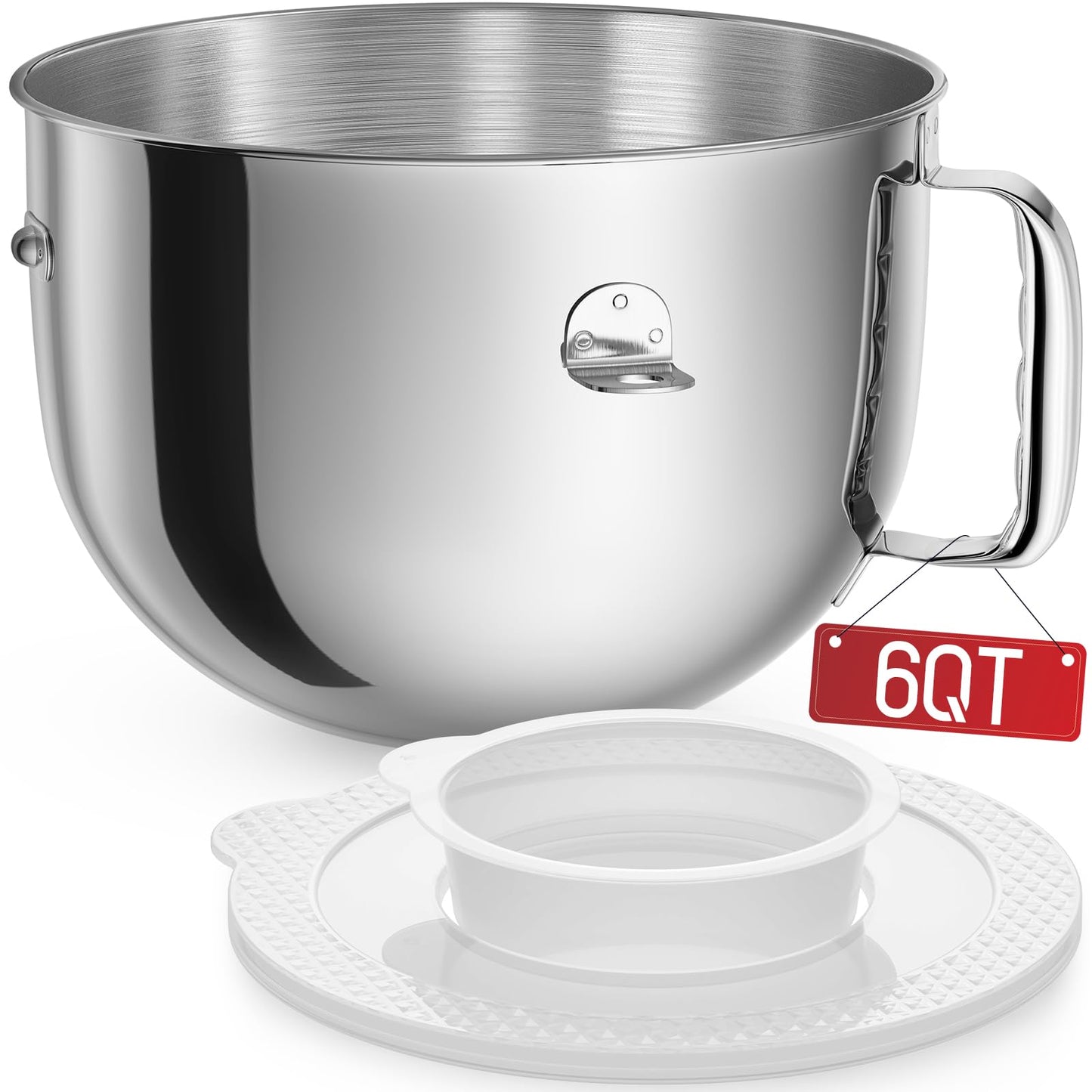 KN2B6PEH 6QT Bowl-Lift Stand Mixer Bowl, Compatible with Kitchenaid Professional 600 Mixer, Polished Stainless Steel with Extra Cover - Fits KV25G KP26M1X (6QT)