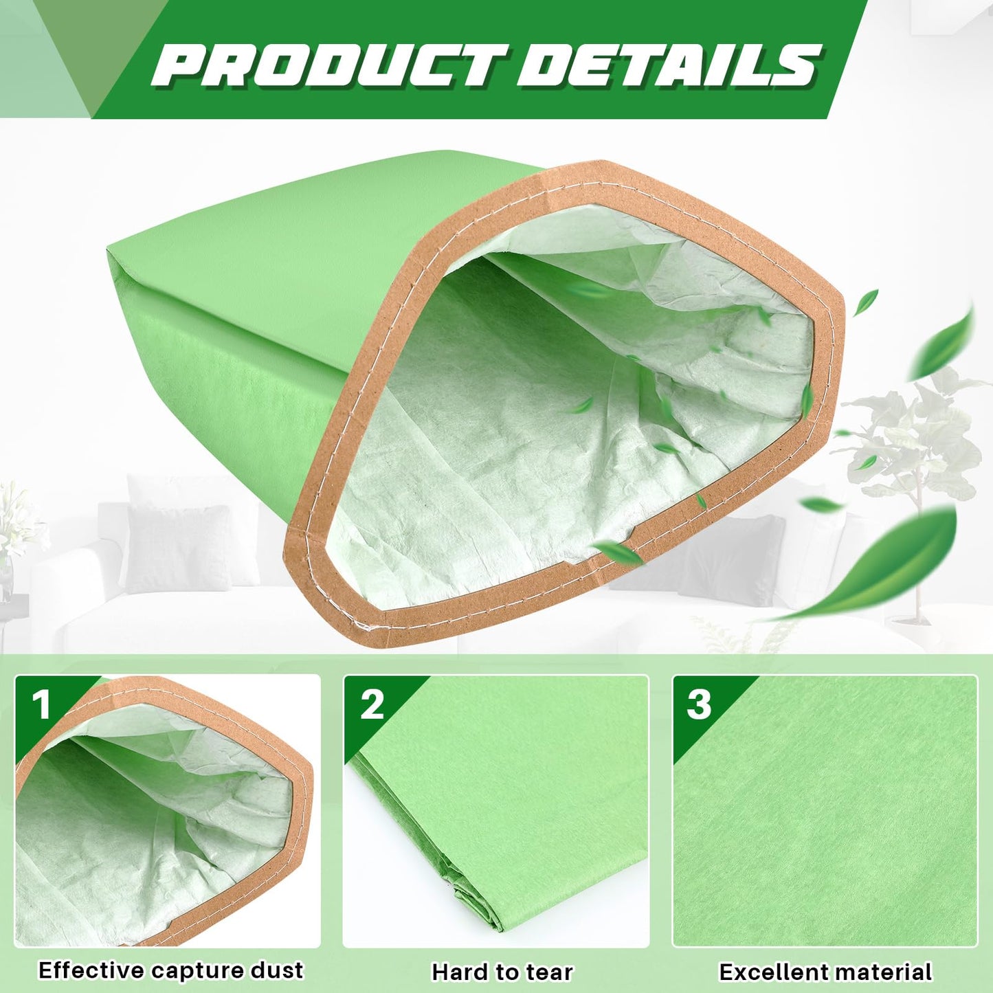 Therwen 30 Pcs Micro Filter Bags Compatible with Proteam Backpack Vacuum Cleaner Filter Bags Replacement, Open Triangular Collar (6qt,107314)