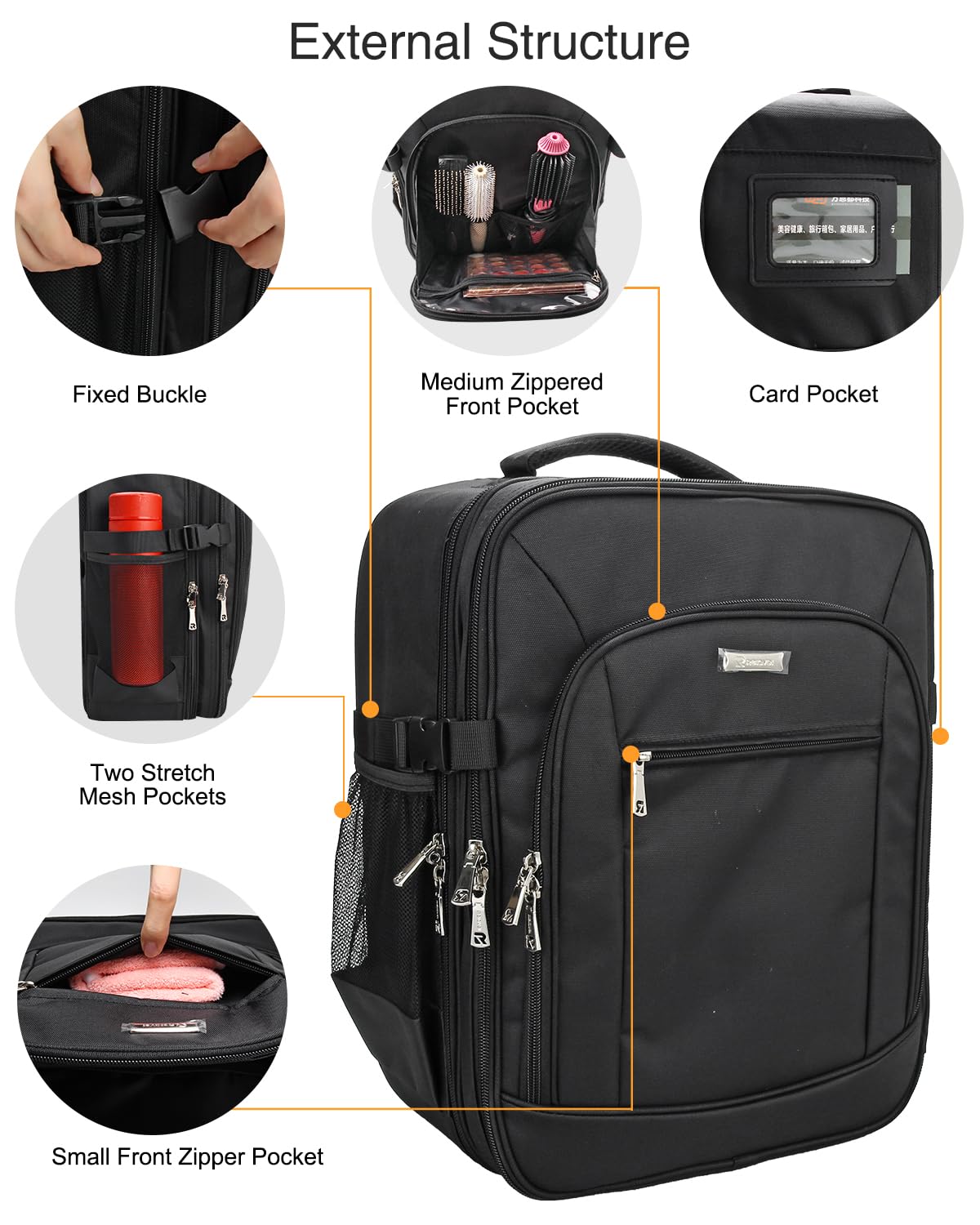 Makeup Backpack Makeup Artist Bag Professional Makeup Bag Extra Large Makeup Case Travel Train Case Storage Organizer Large Capacity Cosmetic Case with 4 Small Bag (Black, Large)