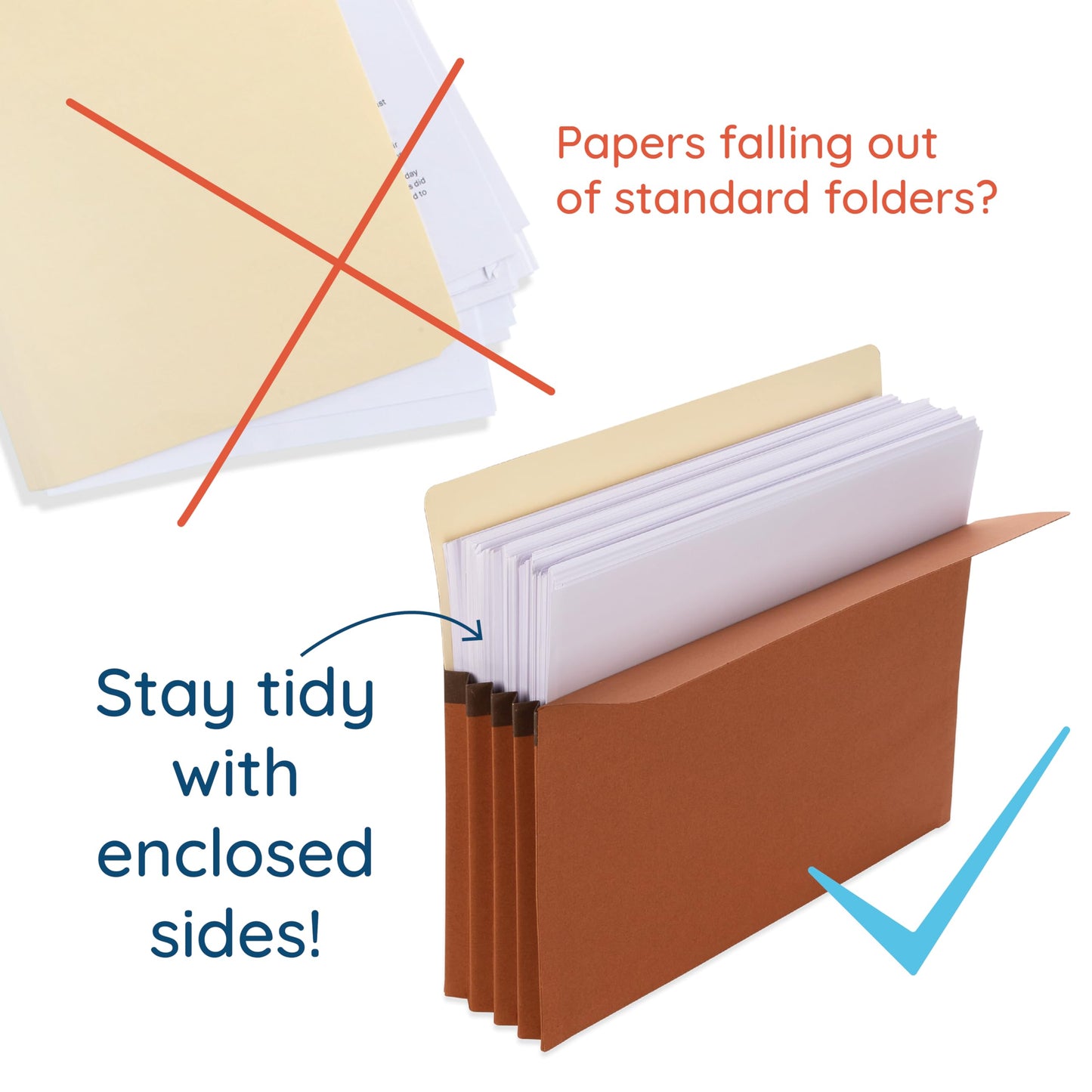 Blue Summit 10 Redwell Folders Letter Size, Brown Accordion File Folders, 5.25” Red Rope Expandable Pockets, Expanding Organizer