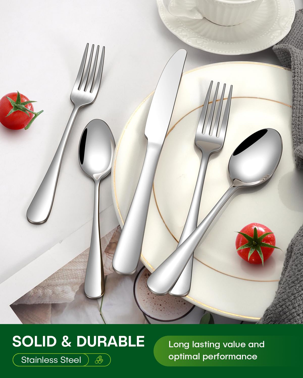 PHILIPALA 60 Piece Silverware Set, Stainless Steel Flatware Set for 12 Food Grade Novelty Flatware Cutlery Utensil Set Include Knife Fork Spoon Mirror Polished Dishwasher Safe