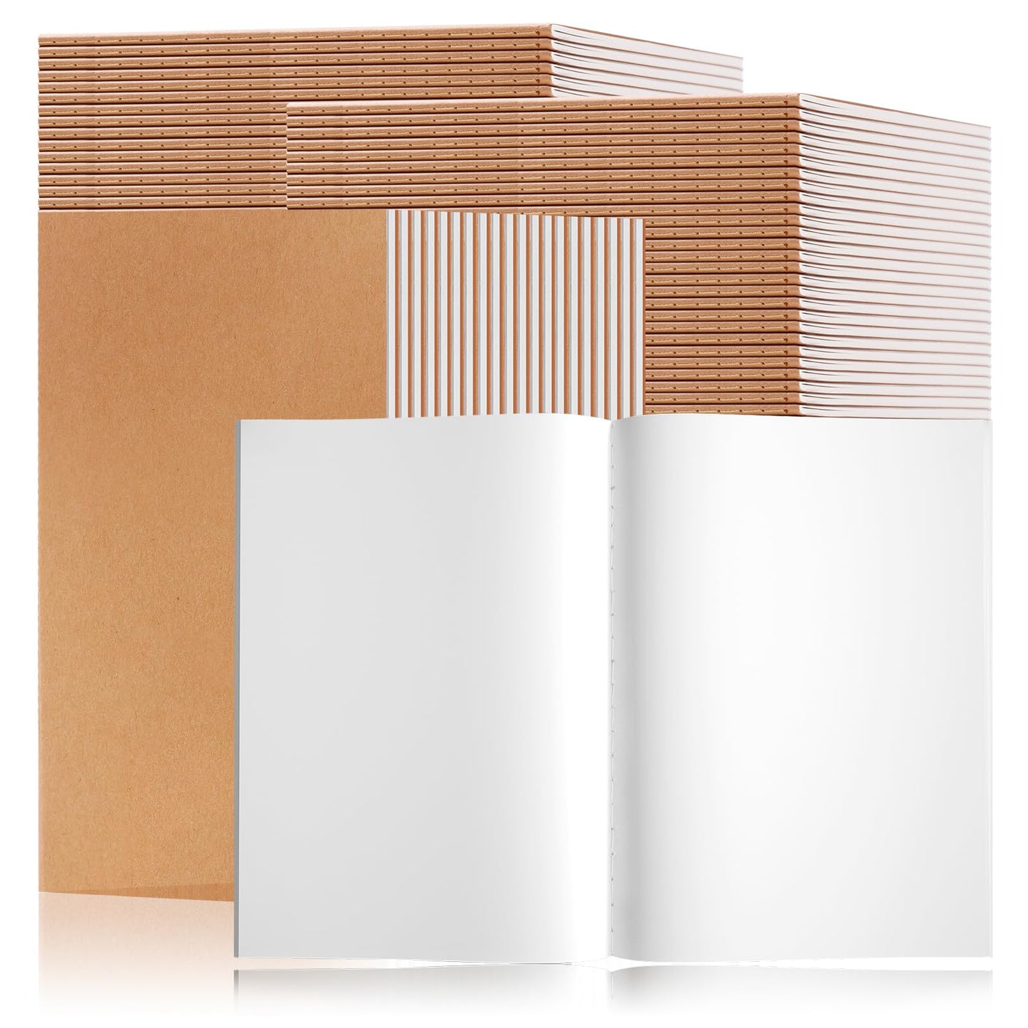 YGPHO 60PCS A5 Blank Kraft Notebooks Bulk, 8.3x5.5inch Unlined Paper Composition Notebook, 60 Pages Travel Journal Notebook Set for Work, School, Student,Kids and Writing