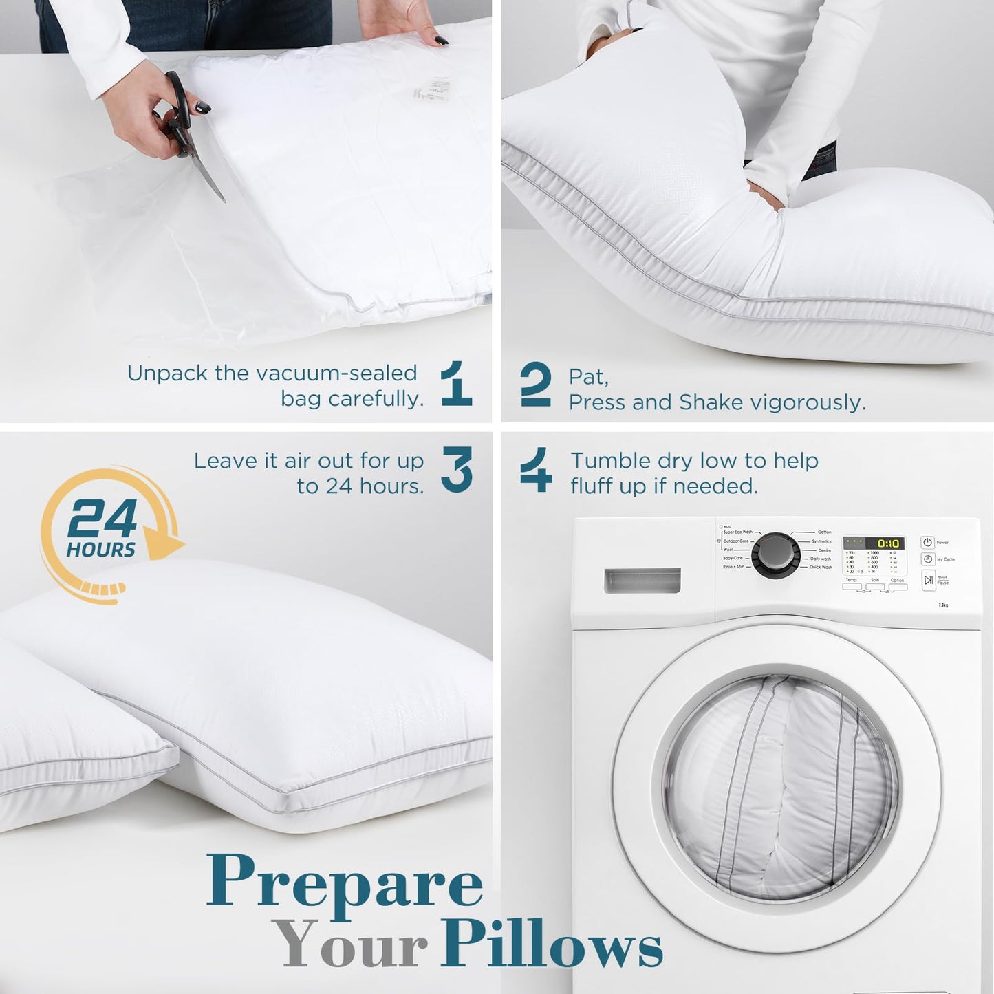 viewstar Bed Pillows Queen Size Set of 2, Firm Support Down Alternative Gusseted Pillows for Side, Back, or Stomach Sleepers, White