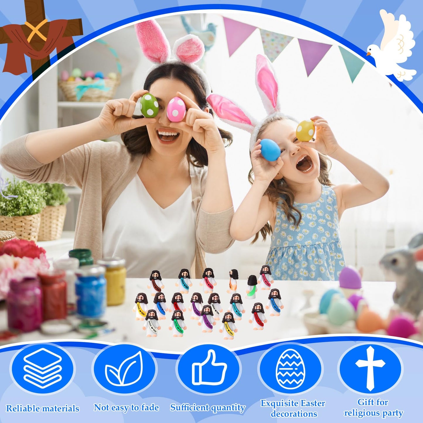 Bememo 100 Pcs Little Jesus Figures Jesus Loves You Original Design Pocket Rubber Little Figures to Hide and Seek Sunday Religious Party Share Easter Gifts(Vibrant Color)