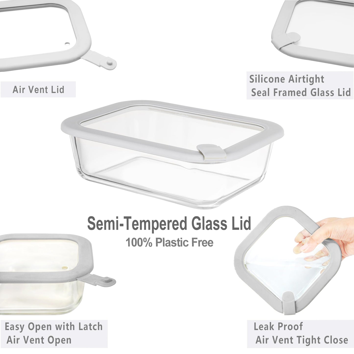 EcoEvo Glass Food Containers with Glass Lid, Microwave Safe Food Storage Container Set, 4 Pack, Airtight Storage Set with Leak Proof Lids, Meal Prep Containers
