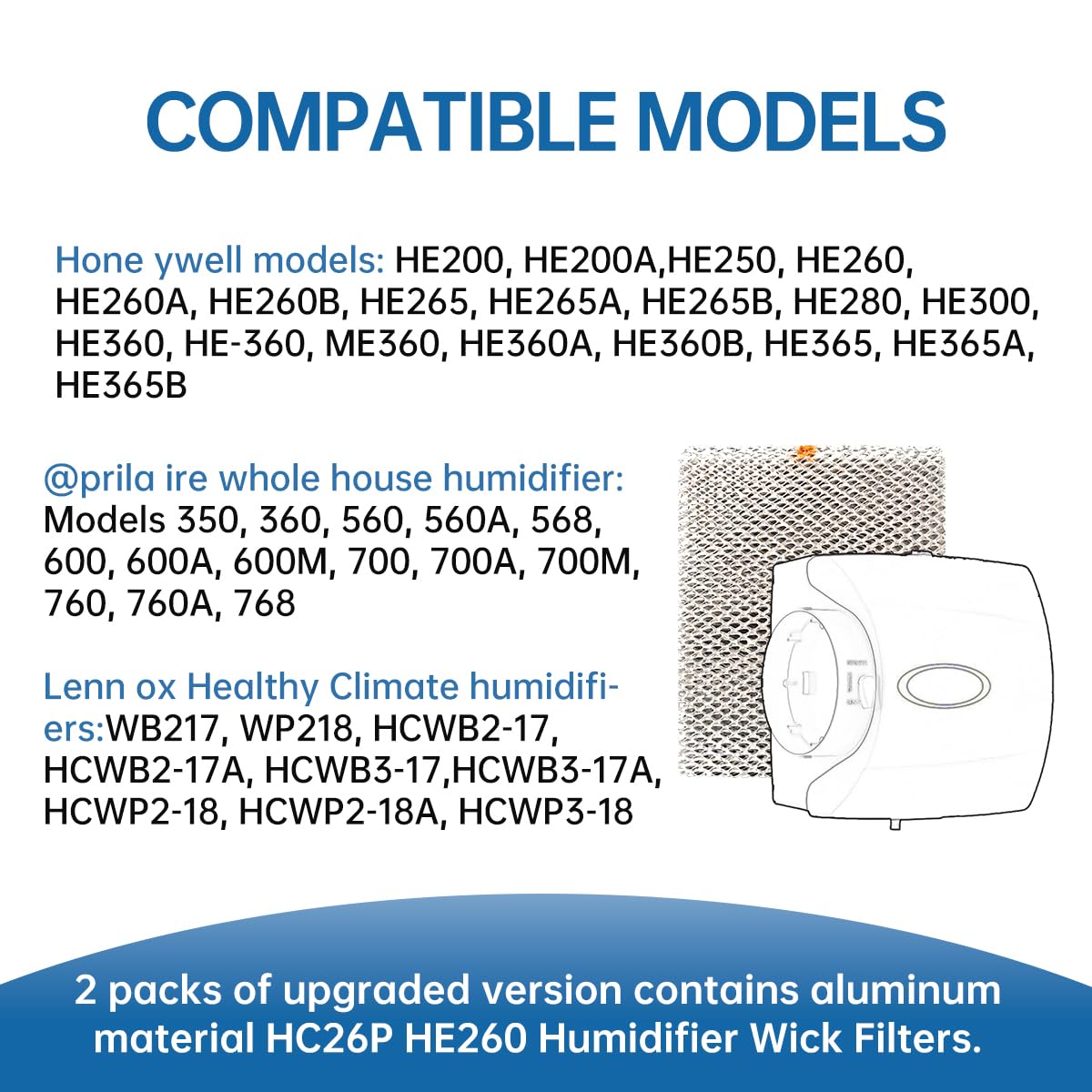 ZHONG MERV HC26E1004 Humidifier Pad Water Panel Evaporator Compatible with Honeywell HE365 HE360 HE300 HE265 HE260 HE250 HE200 Aluminum Mesh Replacement Filter 2-Pack