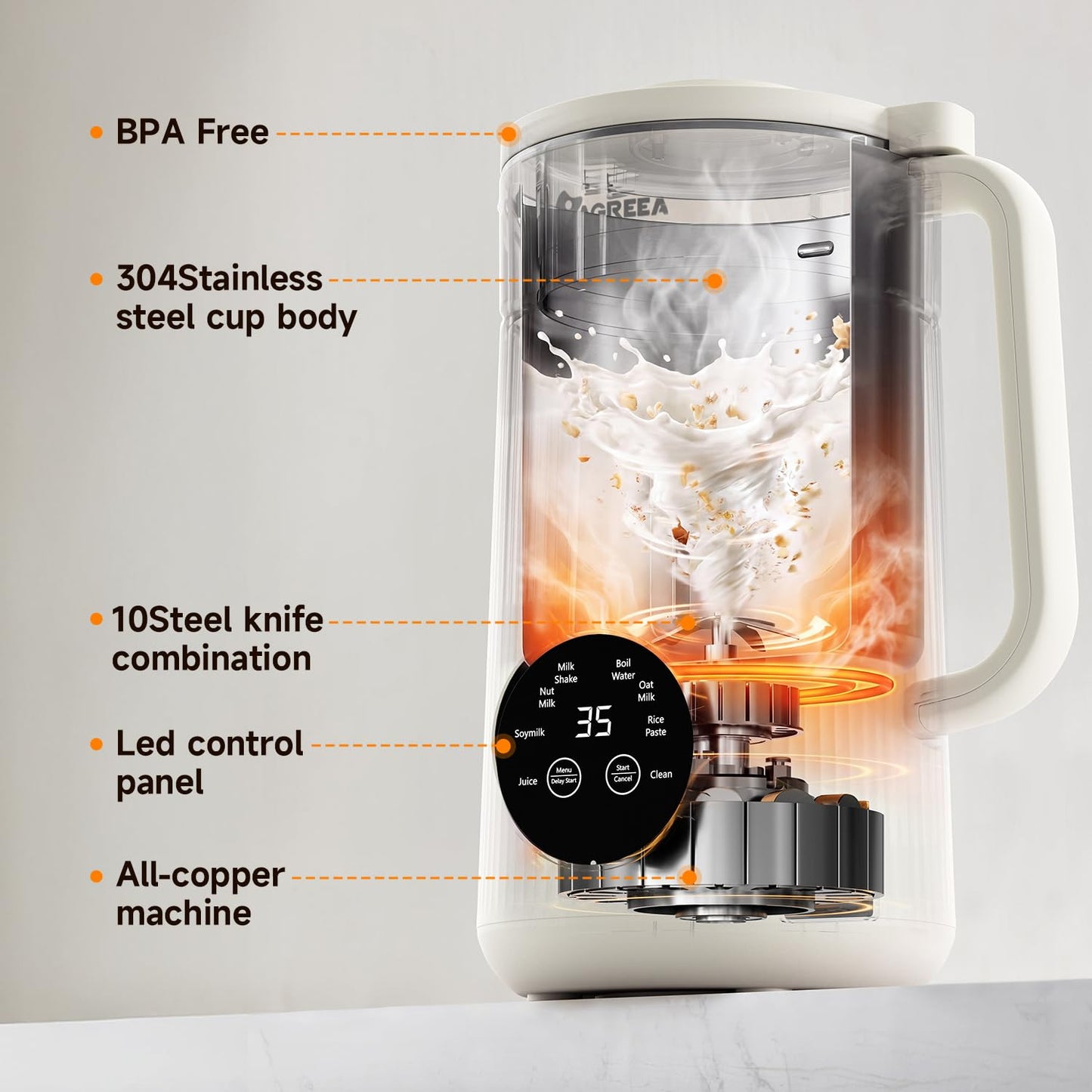 8-IN-1 IAGREEA Nut Milk Maker Machine, 35 oz Soy Milk Maker, Oat, Soy, Plant Based and Dairy Free Beverages, Juice, 2H Keep Warm Countertop Blender, 10 Blades, 12H Delay Start, BPA-Free, Self-Cleaning