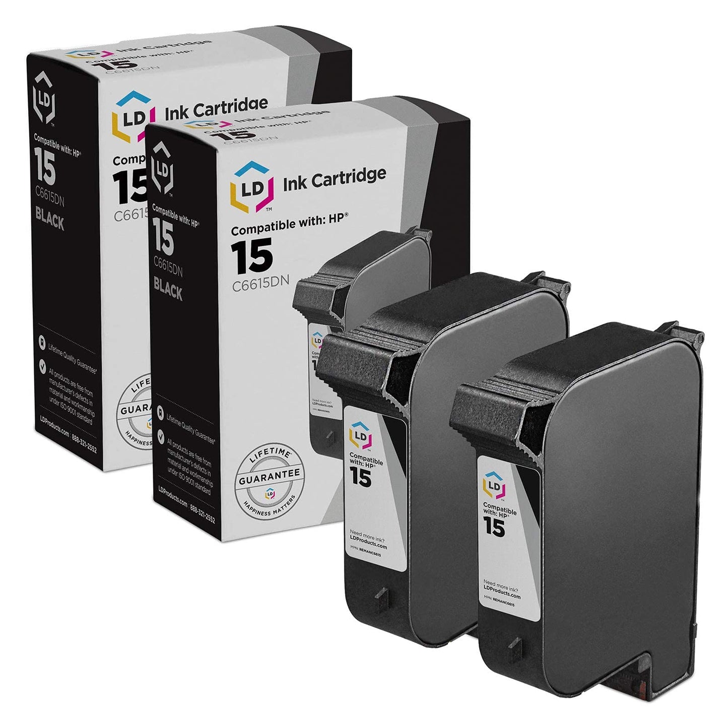LD Products Remanufactured Ink Cartridge Replacement for HP 15 C6615DN (Black, 2-Pack) Compatible w HP Copier 310 Printers 810 812 812C 840 841C 842C 843 845 845C 920 920C 940 940C 940Cvr and More