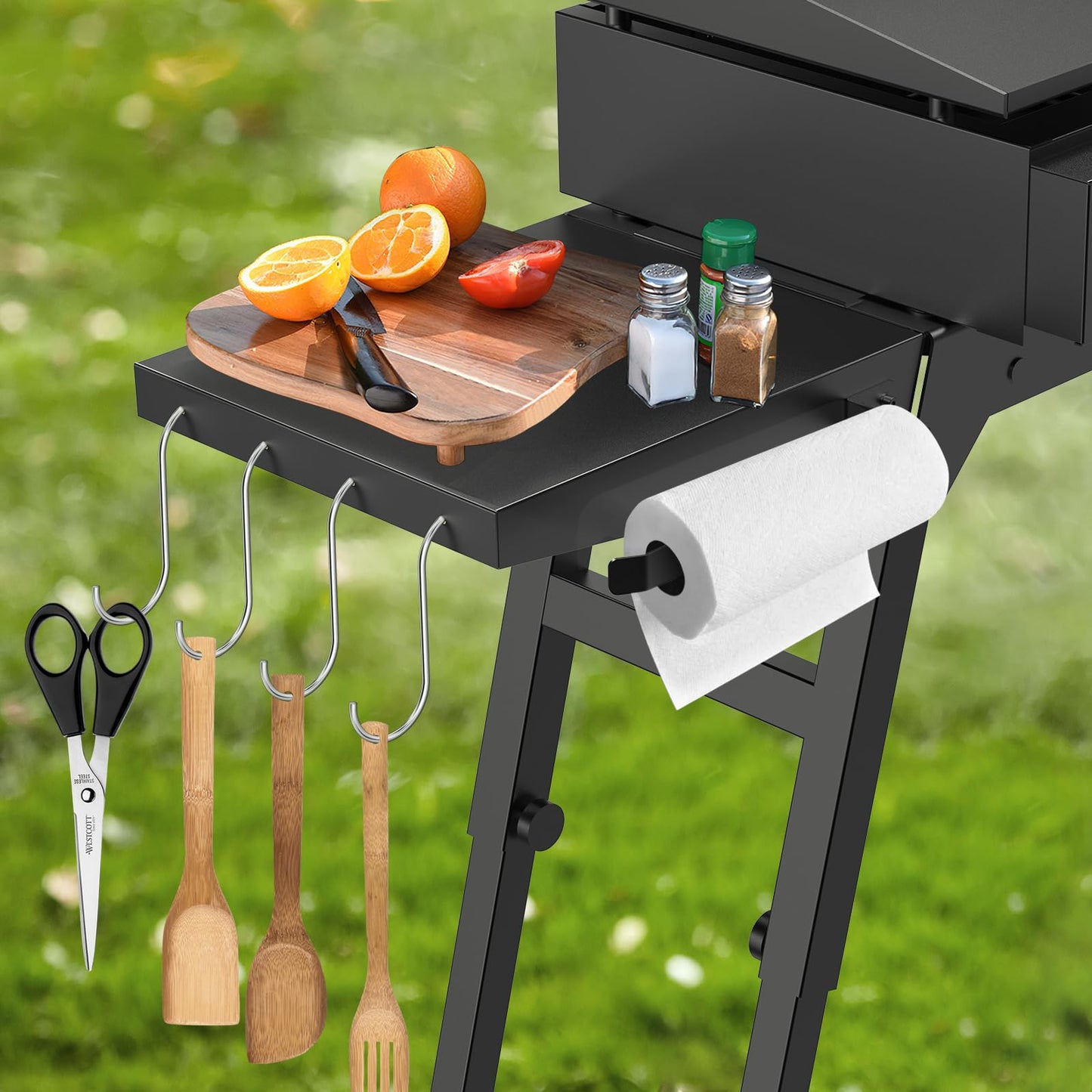 Griddle Side Shelf for Blackstone 17" and 22" Griddle Stand 5013, Griddle Table for Blackstone Griddle Stand with Sideshelf, Tool Hooks, Paper Towel Holder, Fit for 17 22 Inch Propane Table Top
