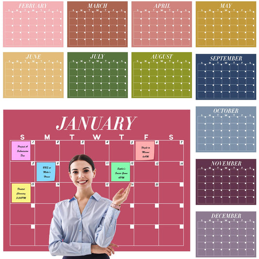 12 Pcs Extra Large Undated Calendar 40‘'x 27.5‘' Large Colorful Wall Calendar 12 Month Big Dry Ease Reusable Planning Yearly Rainbow Planner for Office Home Educational Study Back to First Day