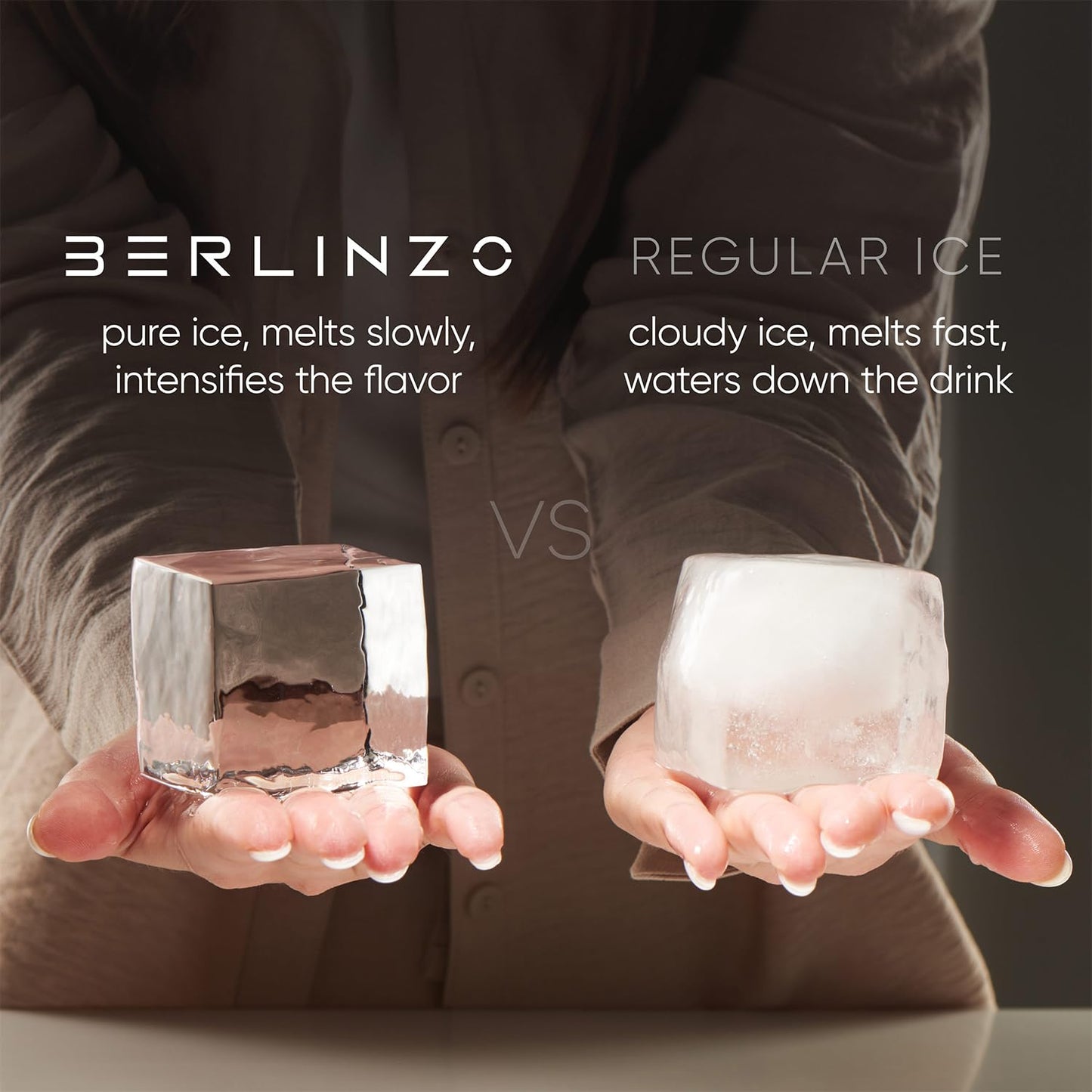 Berlinzo Premium Clear Ice Cube Maker Mold with Conversation Ice Prints – Best Gift for Dad & Whiskey Lover – 8 Large 2.1" Crystal Transparent Ice Squares – Includes Storage Bag (Non-Electric)