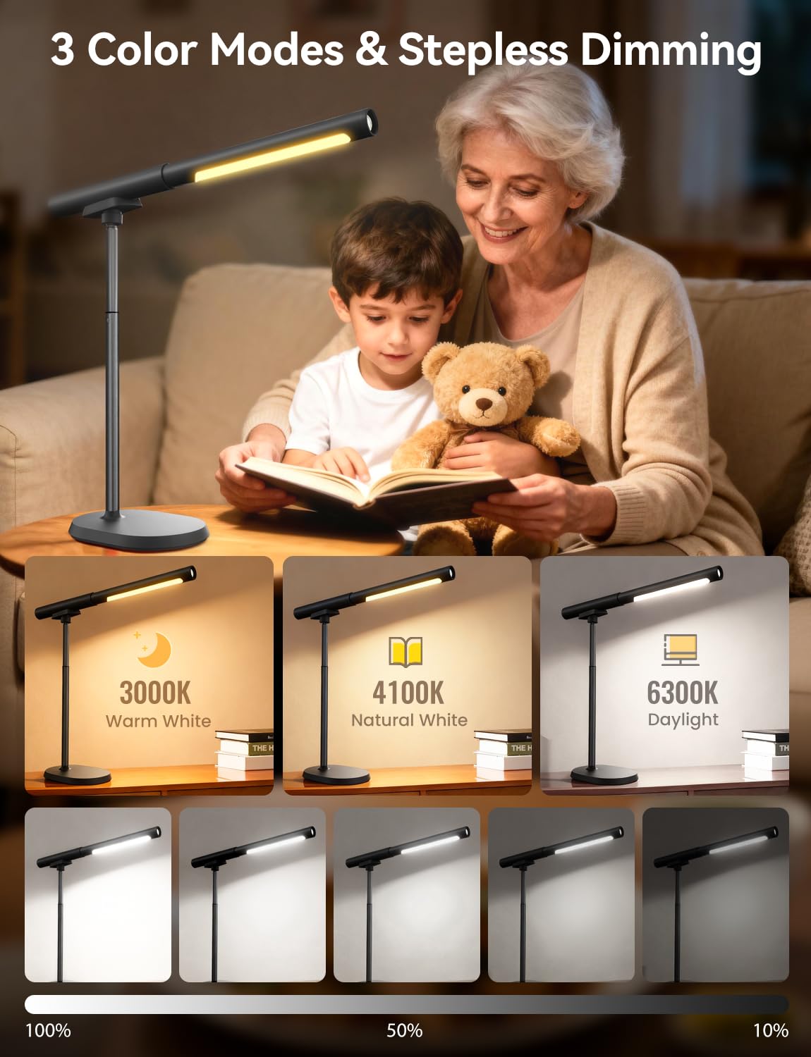 YULINKCO Rechargeable Desk Lamp, Adjustable Magnetic Table Lamp with Removable Cylindrical Light Tube for Study & Bedroom, Dimmable Touch Control & Space-Saving.