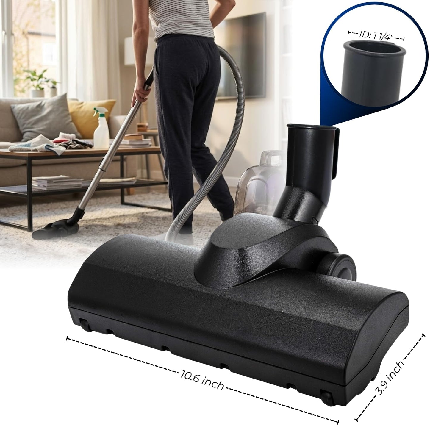 for Shop Vac Turbo Brush Head Vacuum Attachment for Rugs/Low-Pile Carpet/Hard Floor with Universal Hose Adapter Kit Fits 1-1/4'', 1-1/2'', 2-1/4'' & 1-3/8'' Hoses, Attachments for Pet Hair Removal
