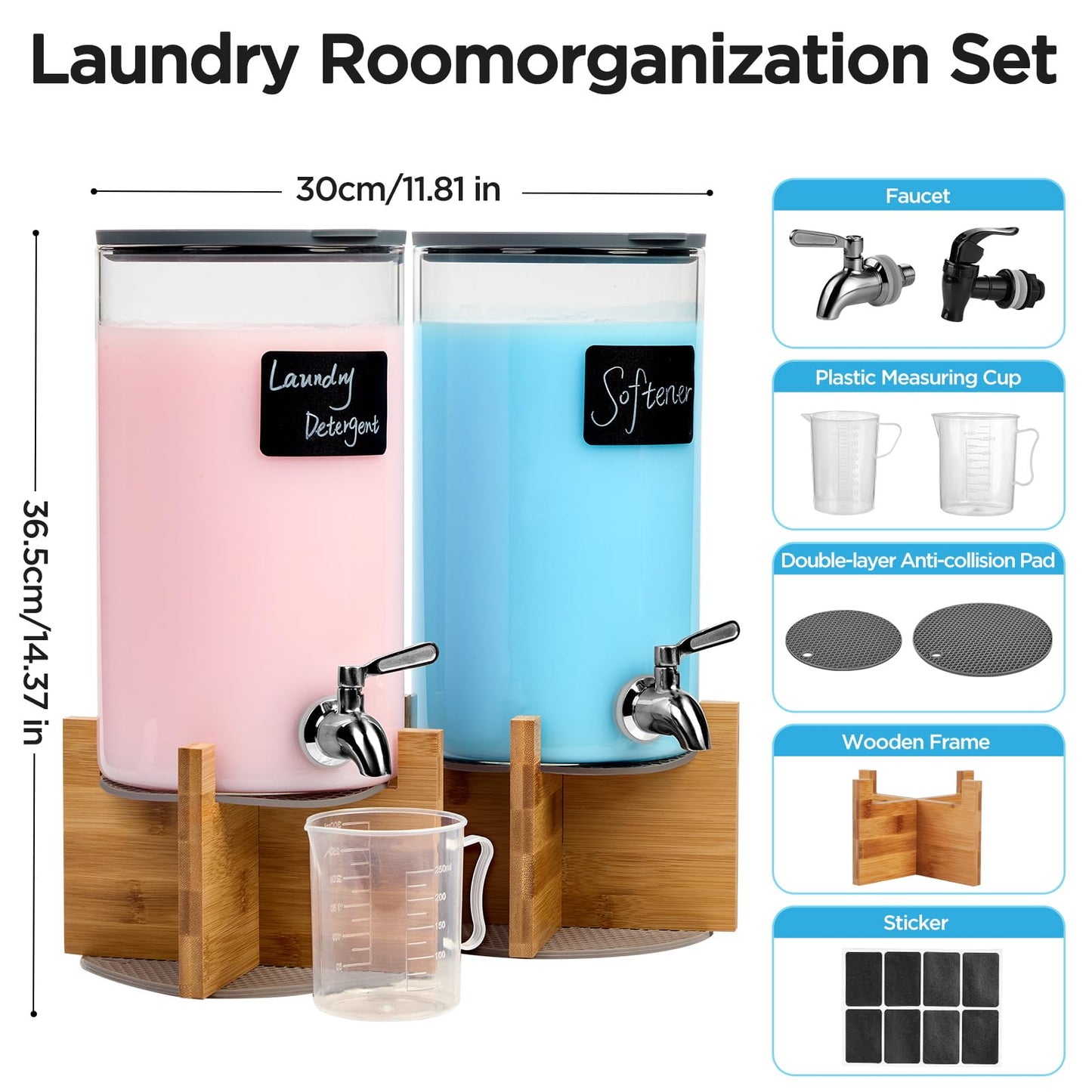 Spreccio Glass Laundry Detergent Dispenser with Holder,1.1 Gallon Laundry Liquid Dispensers with Stainless-Steel Tap,Large Glass Fabric Softener Containers with Stand for Laundry Room Organization
