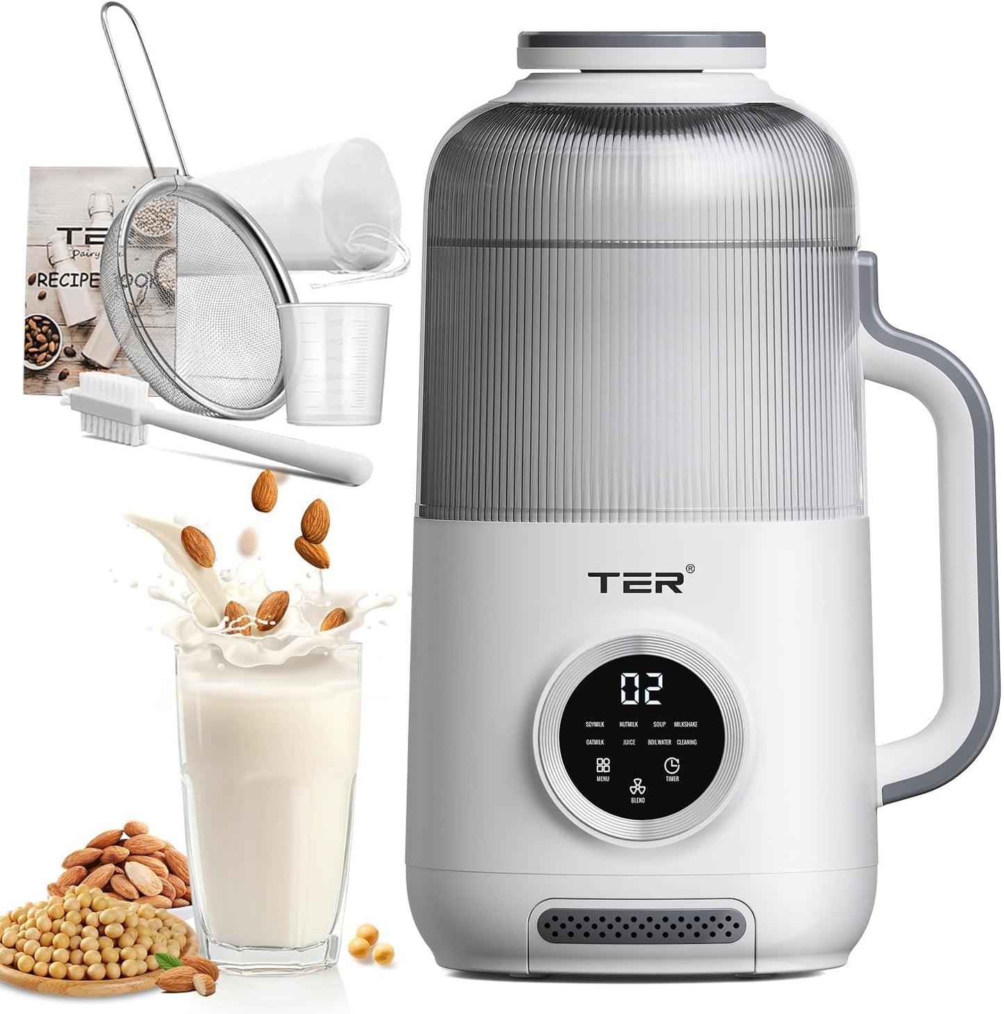 40oz Nut Milk Maker Machine, 10 in 1 Automatic Soy Milk Maker for Homemade Almond, Oat, Soy, Plant-Based Soybean Machine with Delay Start, Keep Warm, Boil Water, Self Cleaning, Quiet Blender, White