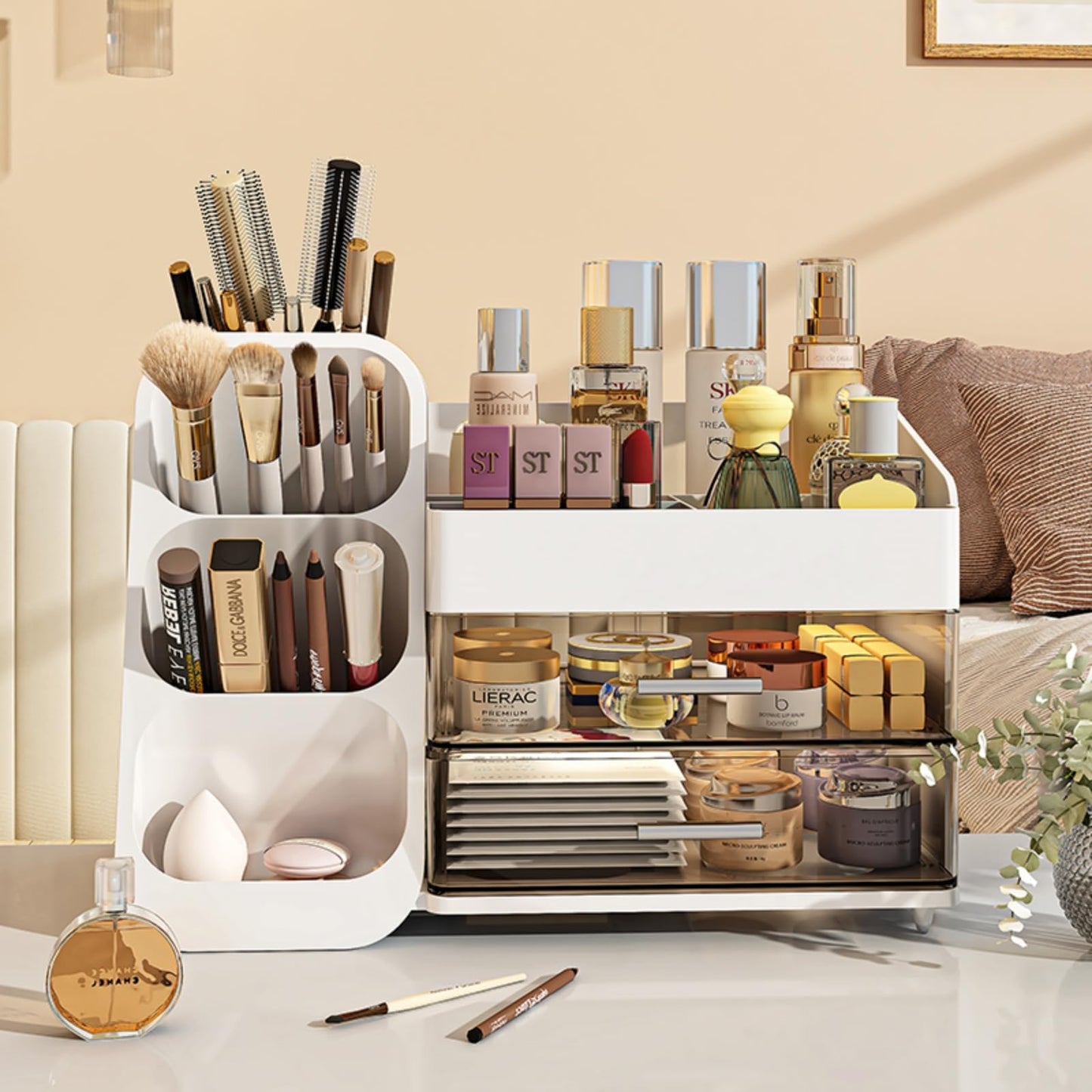 Makeup Organizer with Drawers for Vanity,Spacious Cosmetic Display Case,Perfect Storage Solution for Your Beauty Essential(White)