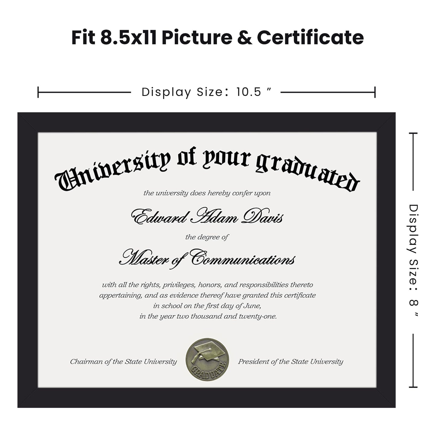 upsimples Certificate Frame with Clear Plexiglass, 8.5 by 11 Picture Diploma Document Degree Frame for Wall and Tabletop, Black, 8 Pack
