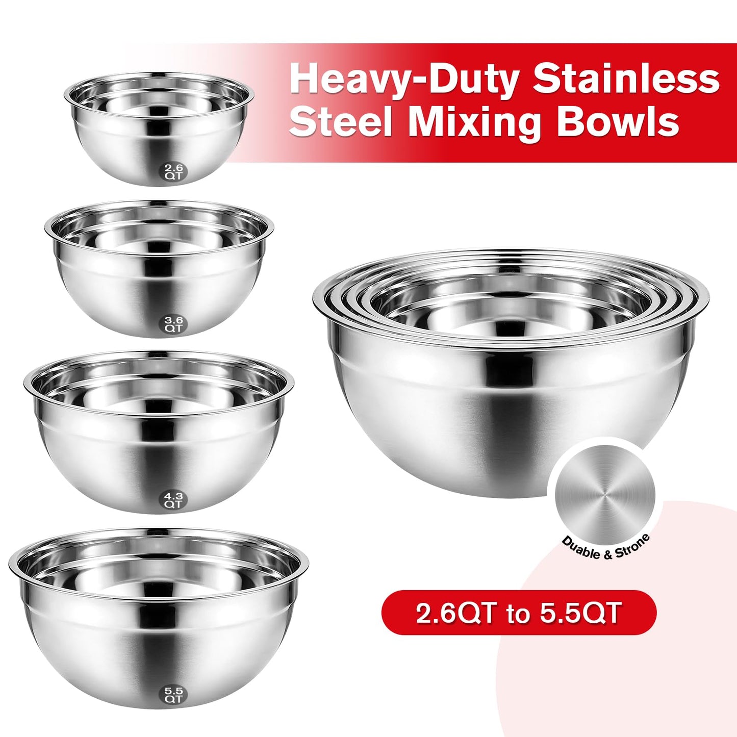 Showvigor Electric Hand Mixer with Stainless Steel Mixing Bowl Set –7 Speeds Turbo-Boost Hand Mixer with Large Mixing Bowls, Measuring Cups, Spoons & Silicone Spatula for Kitchen Cakes Eggs Baking