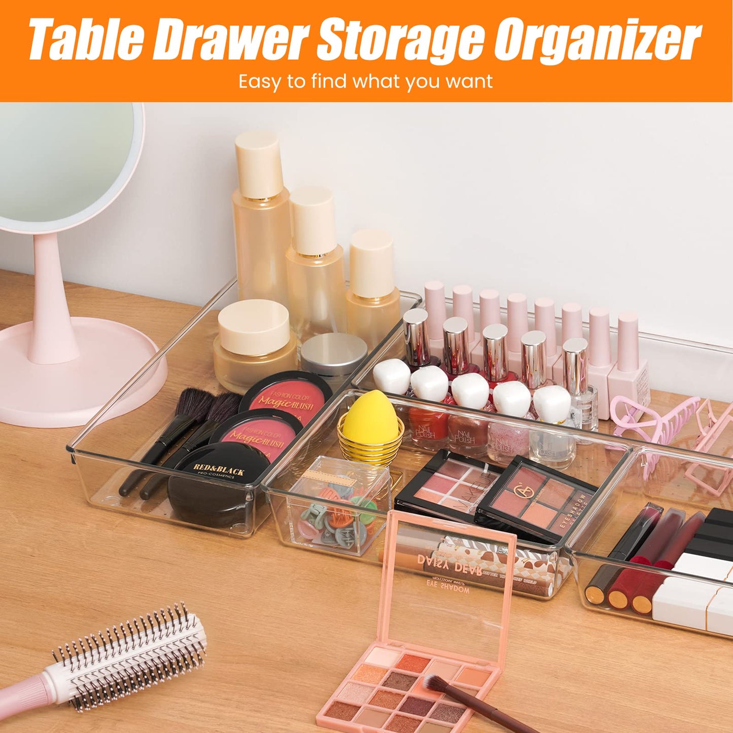 12 Pack Clear Plastic Drawer Organizer Set, Acrylic Non Slip Non Cracking Kitchen Drawer Storage Tray Large Size Divider, Multifunctional Storage for Cosmetics, Bathroom, Tools, Kitchen and Office