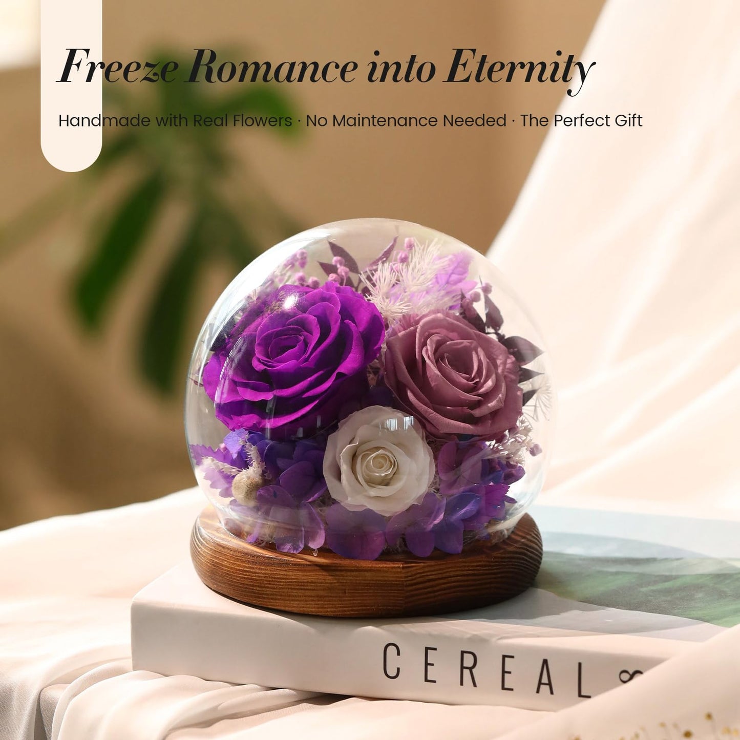 Mothers Day Flowers Gifts for Mom,Forever Preserved Roses in Glass Dome,Mothers Day Roses Gifts for Wife Mom Women Grandma from Daughter,Fresh Flowers for Delivery/Purple