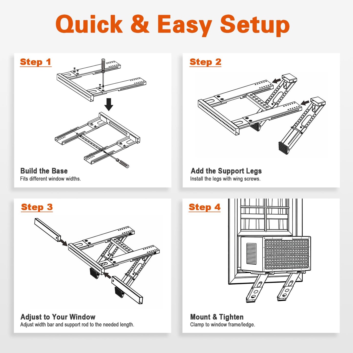 LuckIn Update Window Air Conditioner Support Bracket No Drilling, No Tools, Quick Install, Heavy Duty Window AC Bracket Supports Up to 220lbs, Fits Single & Double-Hung Windows