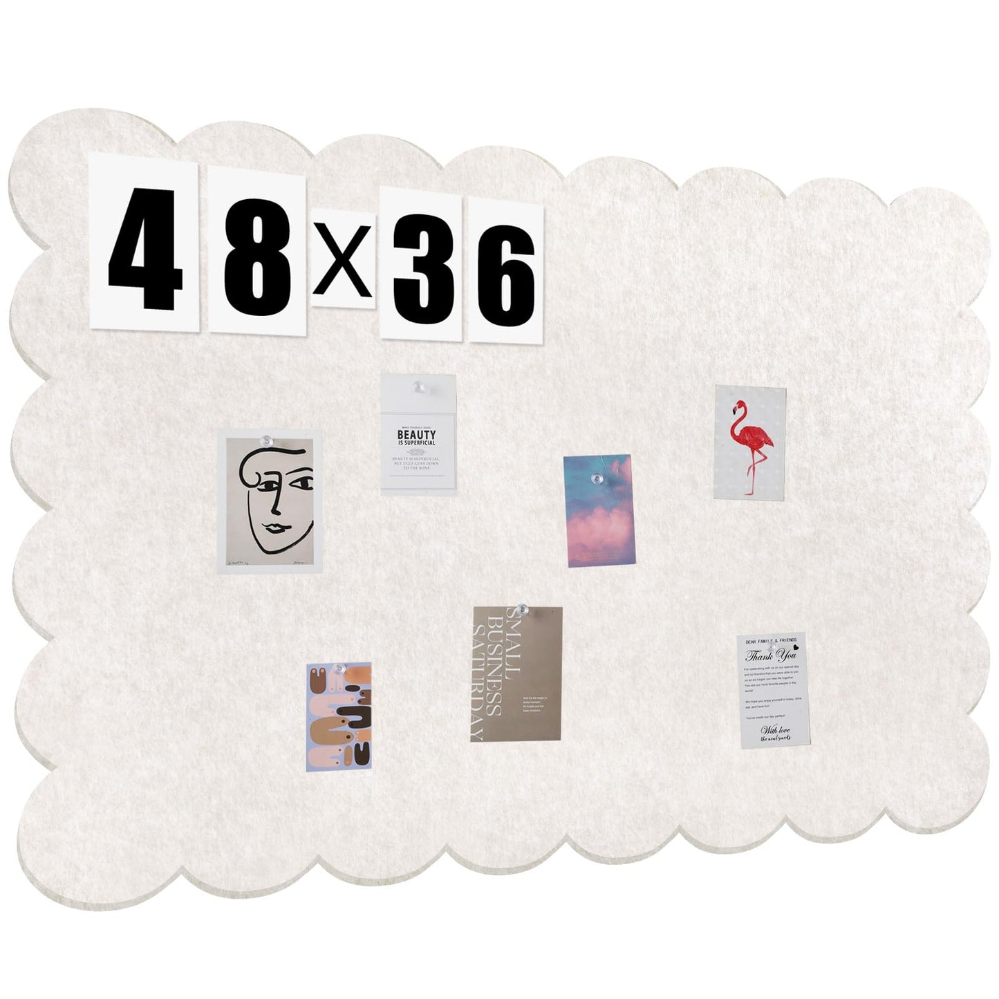 Mooliwe Scalloped Felt Bulletin Board 48 x 36 Inches Foldable Beige Pin Cork Board Alternative for Wall, 4' x 3' Trifold Picture Vision Self Adhesive Bulletin Decorative