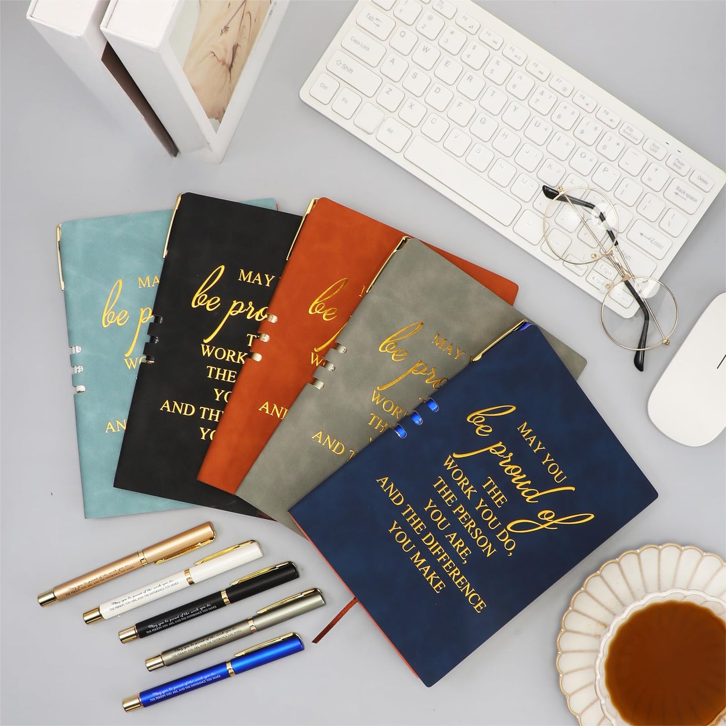 Kosiz 20 Pcs/ 10sets Employees Appreciation Gifts Bulk Inspirational A5 Leather Notebooks Journal with Motivational Ballpoint Pens for Coworker Back to School Graduation Teachers Gifts (Multicolor)