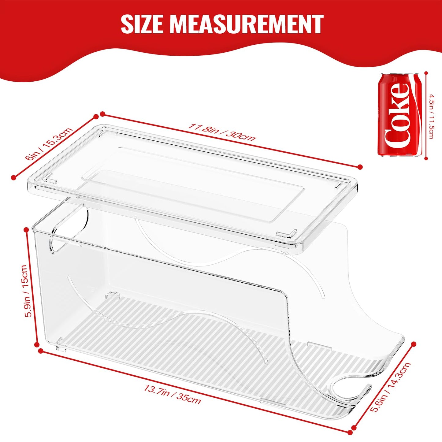 SCAVATA 2 Pack Stackable Refrigerator Organizer, Soda Can Dispenser Pop Cans Container Beverage Holder with Lid for Fridge, Freezer, Kitchen, Clear Plastic Storage Bins-Holds 10 Cans Each