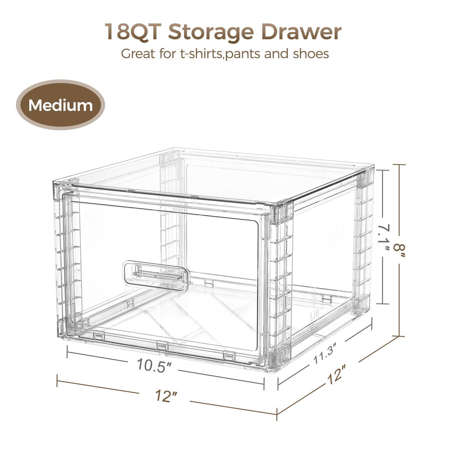 Vtopmart 4 Pack 18QT Clear Stackable Storage Drawers,Easily Assemble Closet Organizers,Plastic Storage Bins for Bathroom,Cabinet,Kitchen Pantry,Under Sink Organization(Medium)