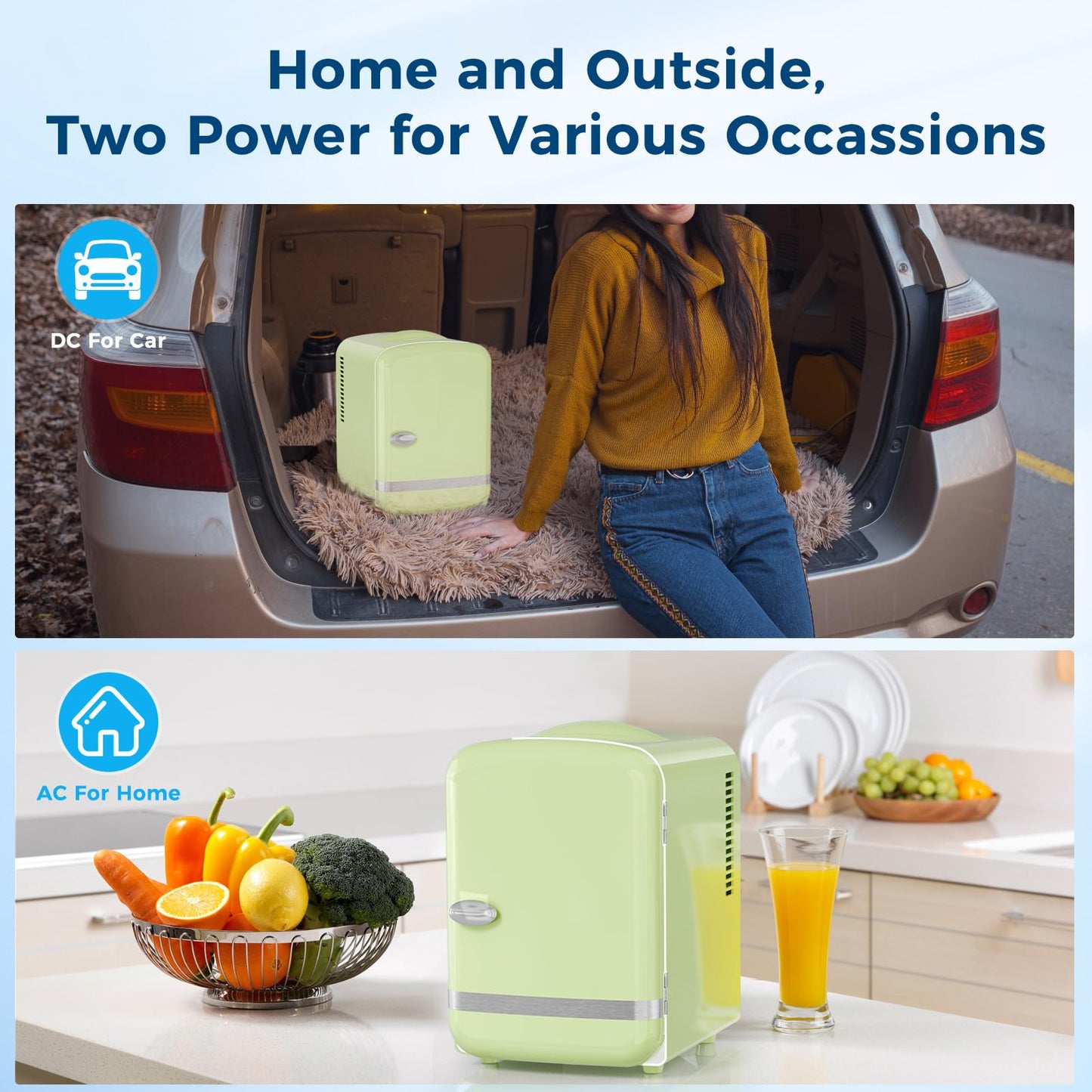 Antarctic Star 4L/6 Cans Compact Refrigerator,Portable Mini Fridge Skin Care,Cooler and Warmer for Bedroom,Car,Office & Dorm, Small Cooler for Cosmetics/Beverage/Food,GREEN