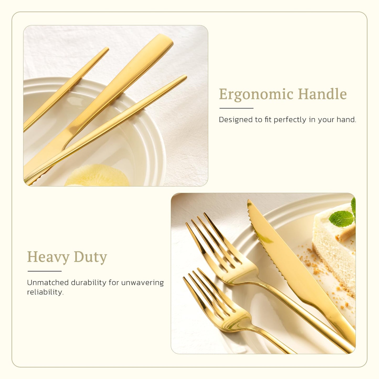 Astercook 24-Piece Gold Silverware Set with Steak Knives Flatware Set for 4 Food-Grade Stainless Steel Cutlery Set Mirror Polished Utensils Set Include Spoons and Forks for Home Kitchen Restaurant