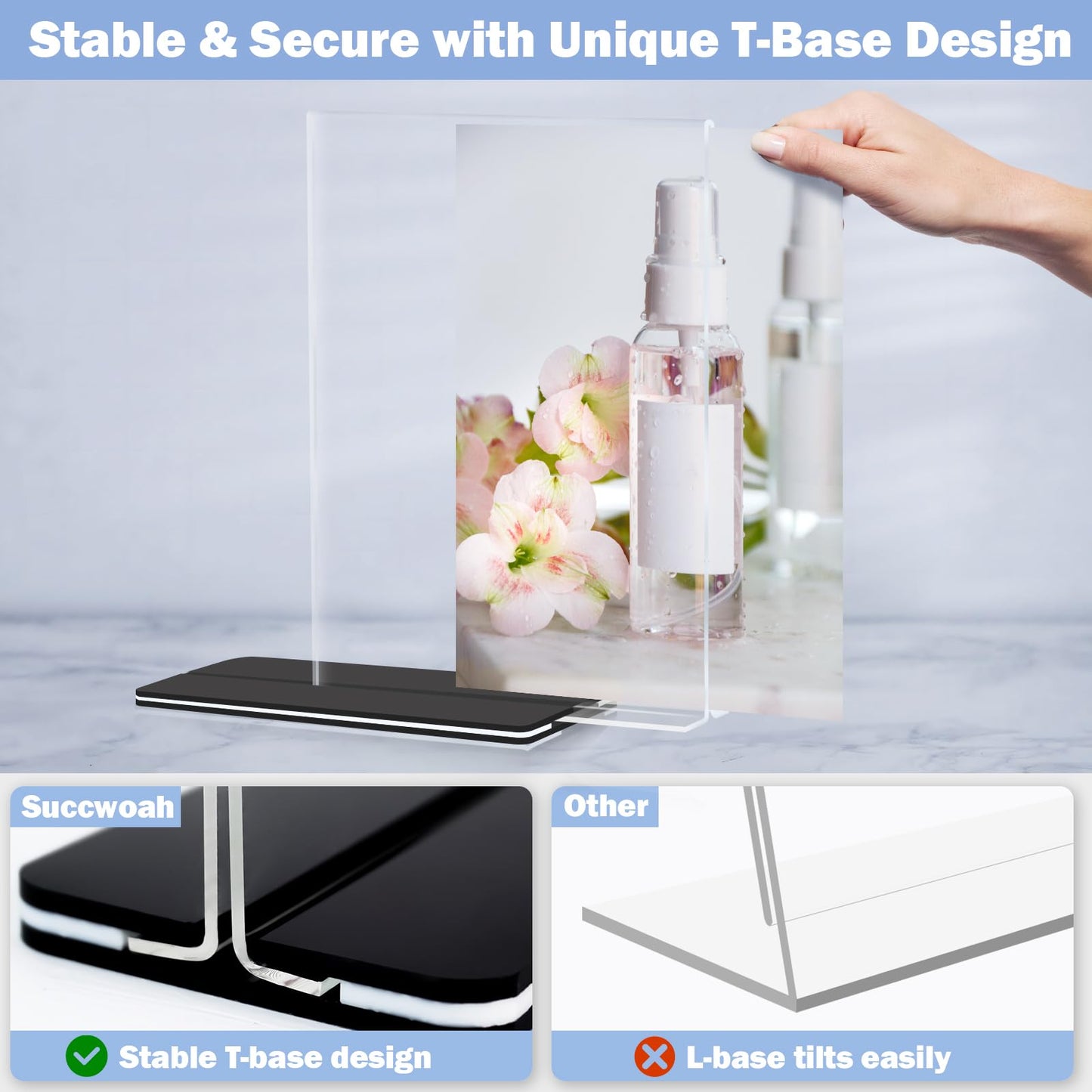Succwoah Acrylic Sign Holder 5 x 7, 24 Pack Clear Double-Sided Acrylic Display Stand for Vertical Tabletop Use, Perfect for Menus, Flyers, and Paper in Restaurants, Hotels, Office