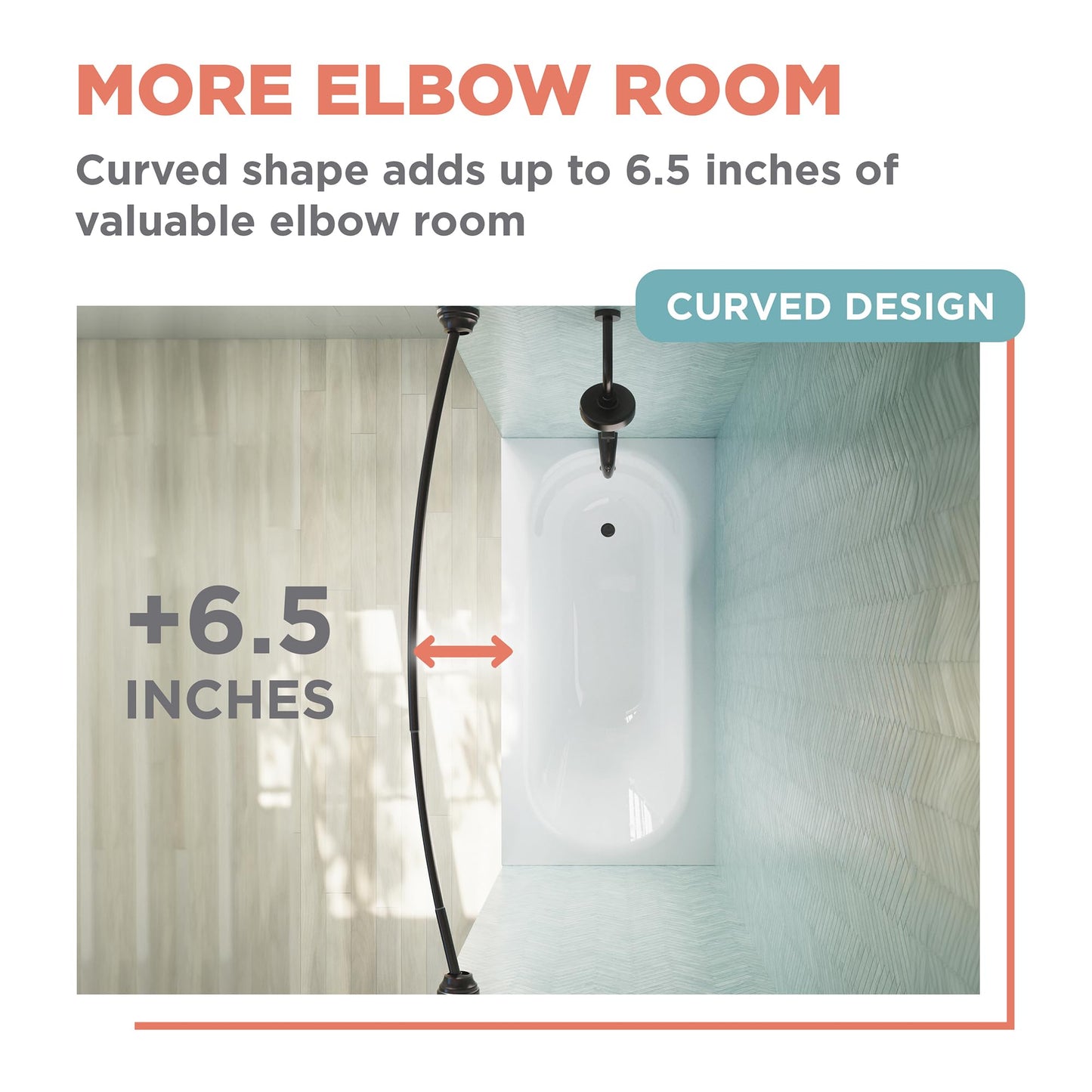 Zenna Home Curved Shower Curtain Rod, No Drill, 50-72 Inch Adjustable Tension Shower Rod for Bathroom, Rustproof, Non-Slip, Adds Room in Shower, Bronze