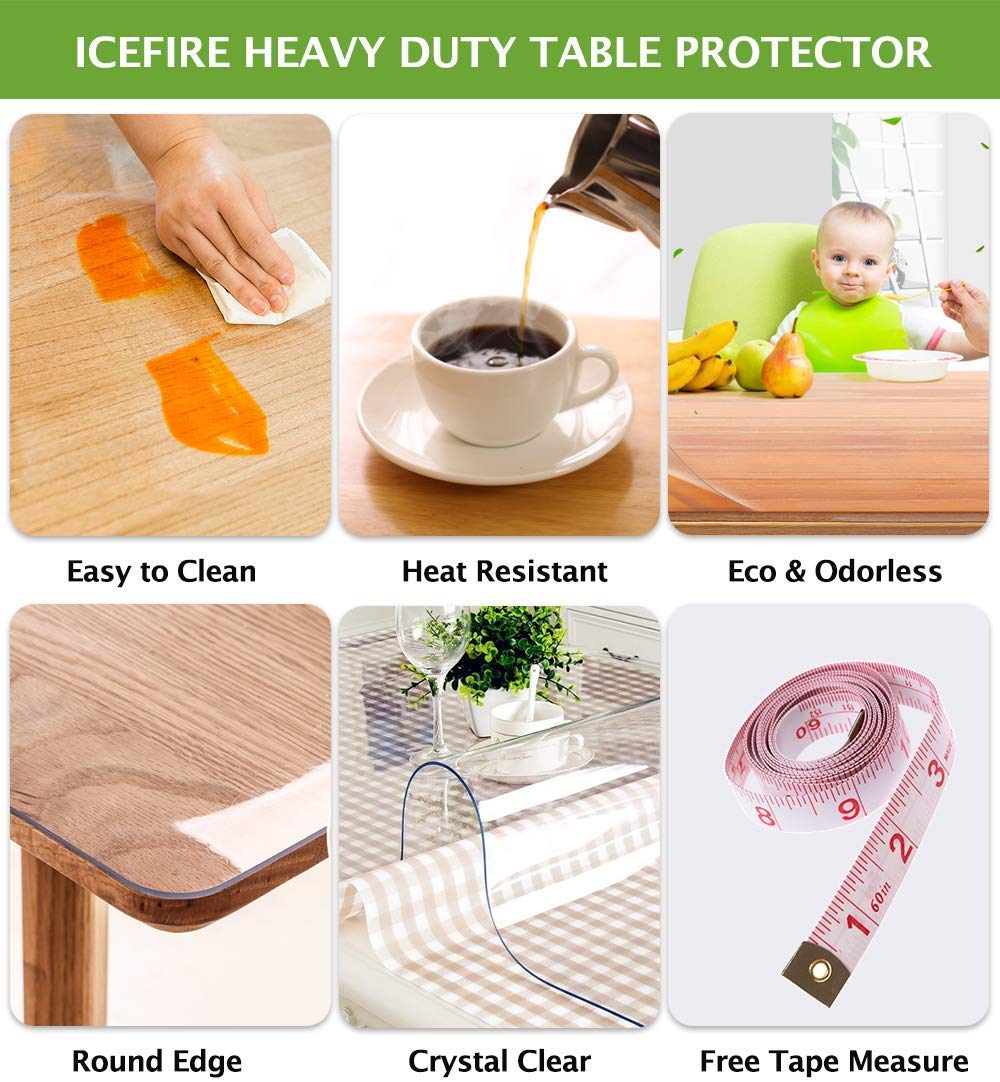 Large Clear Round Dining Table Protector Wood Furniture Tabletop Protective Cover Clear Plastic Tablecloth Round Soft Glass Topper Chair Cursions Mat Pads Eco Polyester PVC Vinyl 39 Inch Diameter