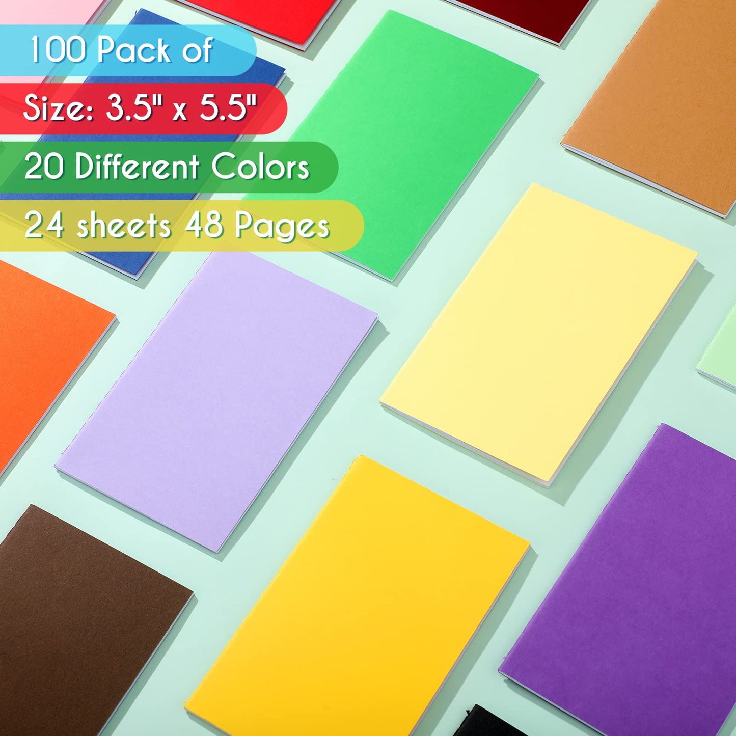 Yexiya 100 Packs Mini Notebooks Colorful Lined Small Pocket Notebook Blank Marriage Memos Notepad Set Thanksgiving Christmas Gift School Students Kids Sketch Drawing, 3.5 x 5.5 Inch, 20 Color