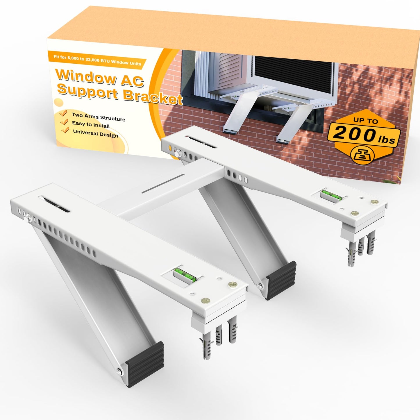 Powrocket Window Air Conditioner Support Bracket with 2 Arms,Window AC Brackets Fits 5,000-22,000 BTU AC Units,Heavy Duty Air Conditioner Brackets for Windows,Up to 200 lbs