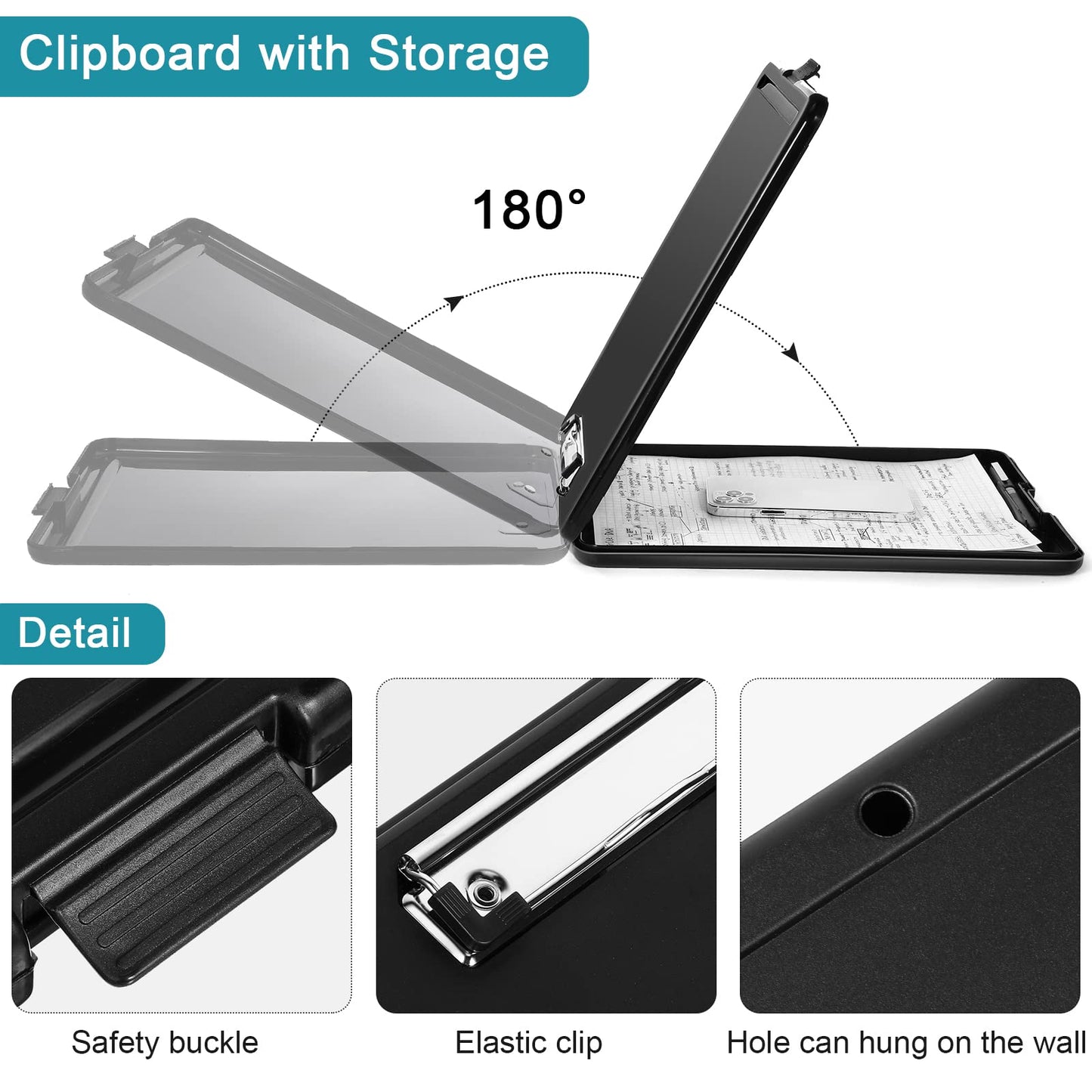 Epakh 7 Pcs Clipboard with Storage Bulks Plastic Storage Foldable Nursing Clipboard with Low Profile Clip for Student Teacher Nurse Employee, 9.5 x 13.5 Inch
