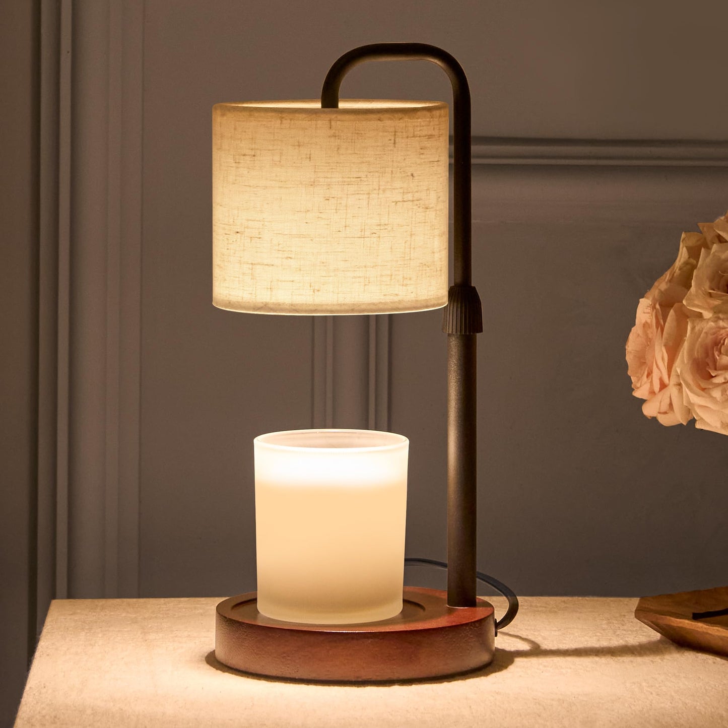 keysays Candle Warmer Lamp with Timer, Dimmable Wax Warmer Candle Lamp for Jar Candle with 2 Bulbs, Christmas Birthday Gifts for Women Mom, Home Decor for Room, Bedroom, Kitchen-Linen Fabric