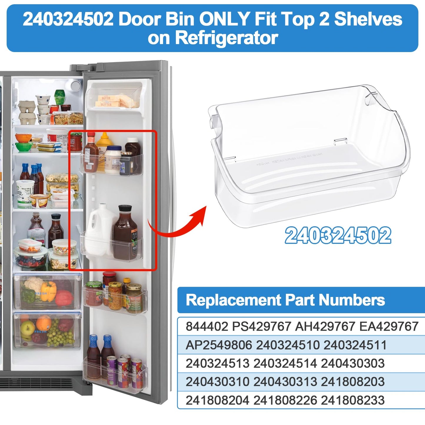 Upgraded LFSS2312TF0 LFSS2312TP0 LFSS2312TE0 FFSS2315TS0 FFSS2315TE0 Door Bin Shelf Compatible with Frigidaire Gallery Door Shelf Replacement 240324502 Frigidaire Refrigerator Door Shelf (2-PACK)