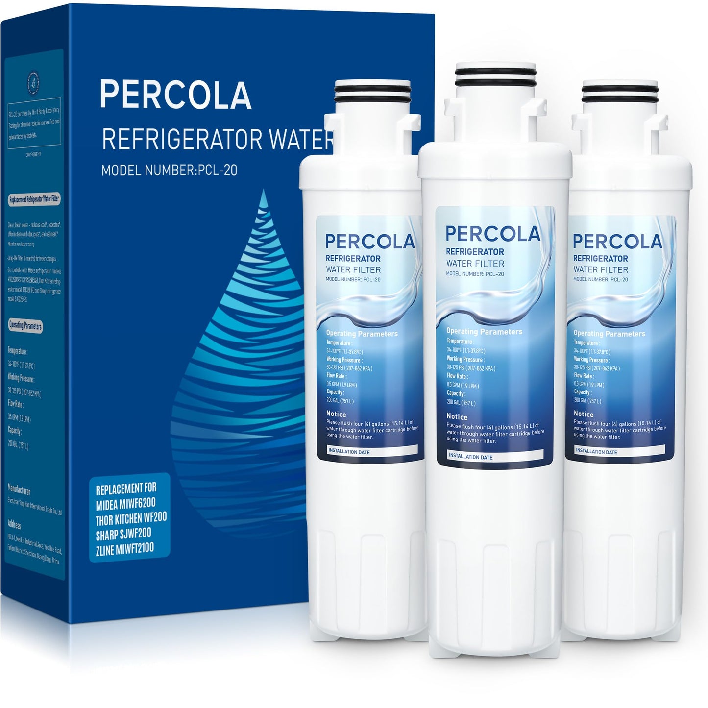 MIWF6200 Water Filter, Compatible with Sharp® SJWF200, SJG2254FS, Thor Kitchen® WF200, Zline® MIWFT2100, Midea® MRS26D5AST, MF-2008-R2, Zline® RFM-W-36 Refrigerator Models (3 Pack)