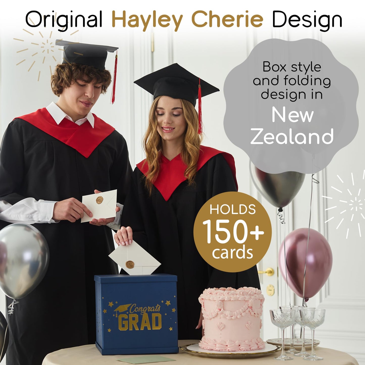 Blue & Gold Graduation Card Box, Large 10x10 Navy Blue Congrats Grad Gift Card Box Holder, Grad Party Favors, Envelope Money Basket, College Graduation Decorations 2026, Party Decor, Table Centerpiece