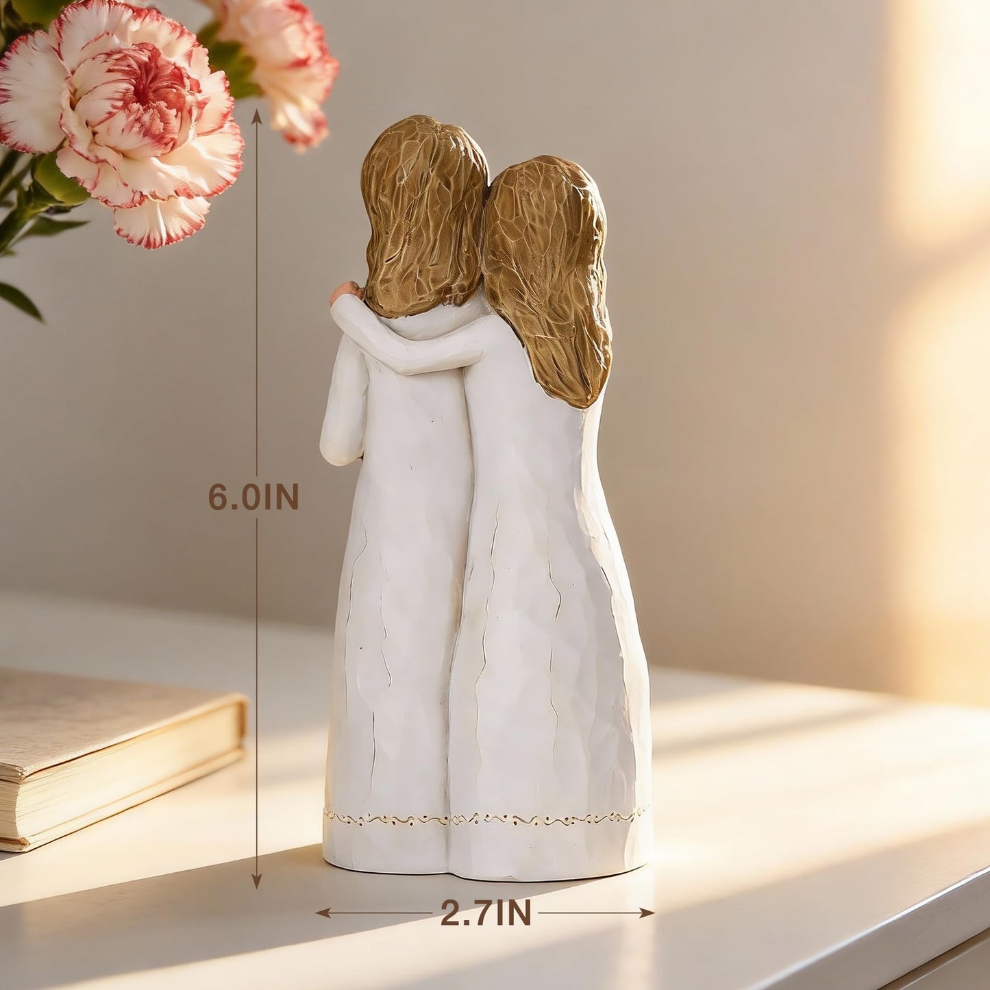 Ocosy Hand-Painted Mom Daughter Resin Figurine, Statue, Gift for Mom from Daughter, Decorative Sculpture,Red Rose