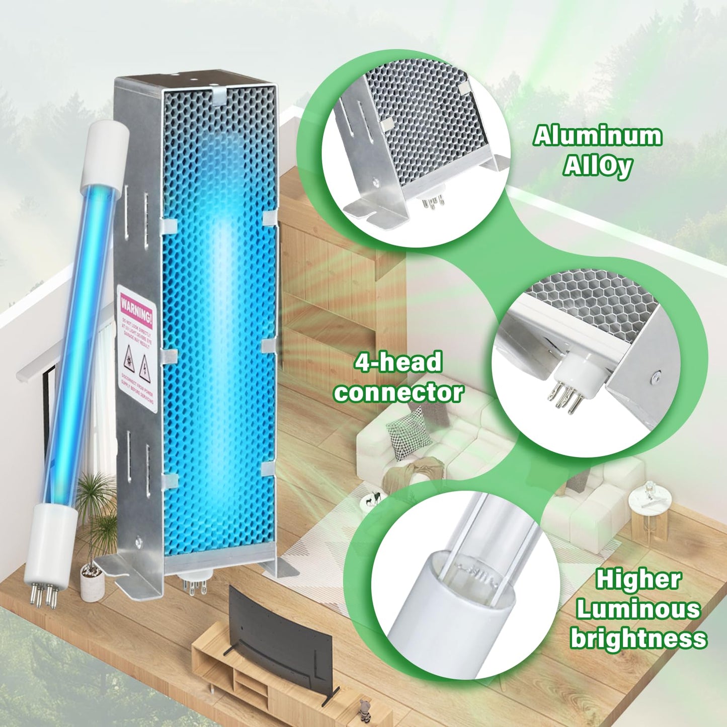 Leafinnerin Air Scrubber Advanced Photocatalytic Oxidation (PCO) 9 Inch Replacement Cell and Üν Bulb, Ozone Free Suitable for ActivTek InDuct 2000, A1013A, A1013C, A1013P, A1013Q, A1013U, 1 Pack