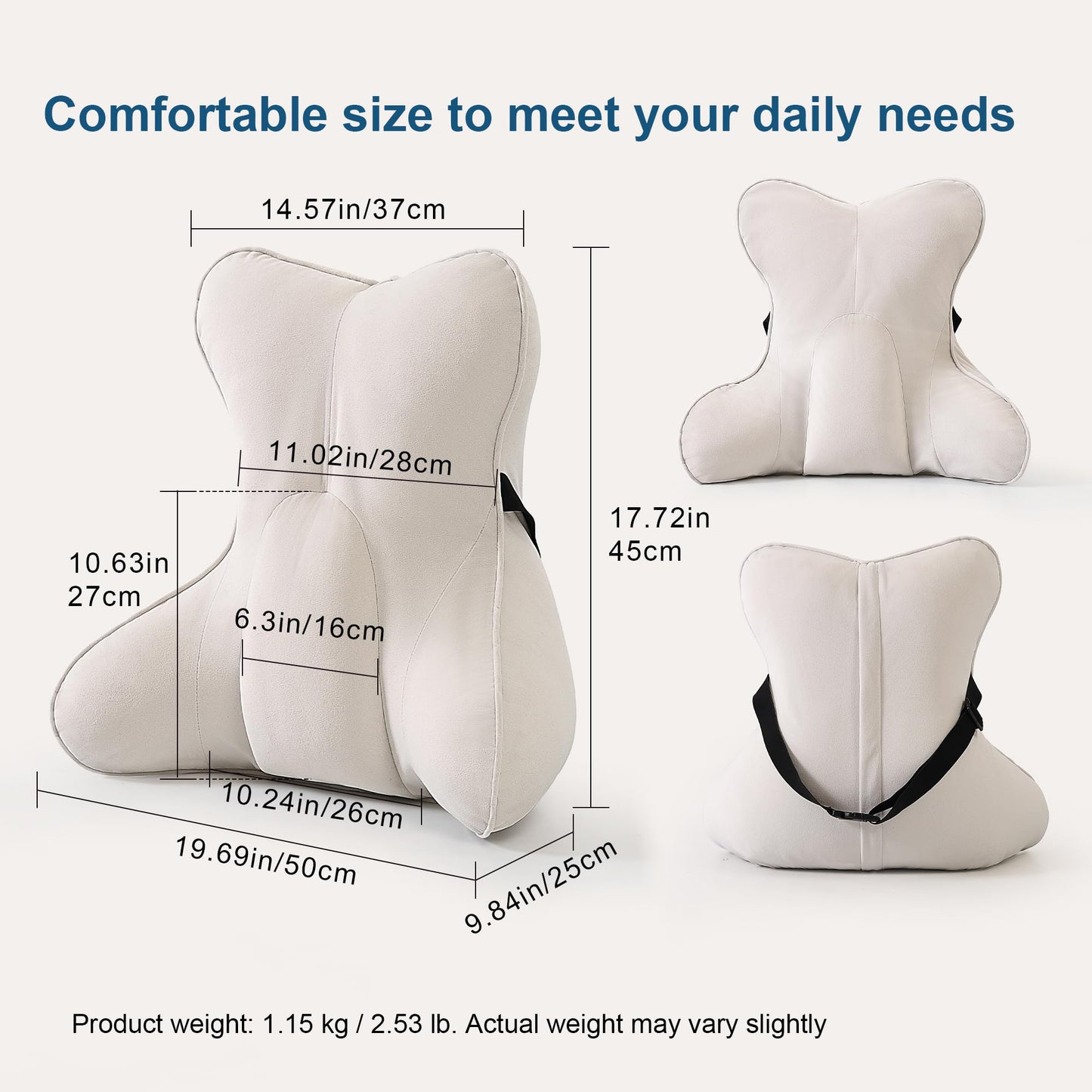 Ailuteie Lumbar Support Pillow(Pat. Pend) – Multi-Functional Ergonomic Back Cushion for Sofa Chair, Car Seat & Sofa, Reading Pillow with Firm Multi-Zone Support to Relieve Lower Back Pain, Misty White