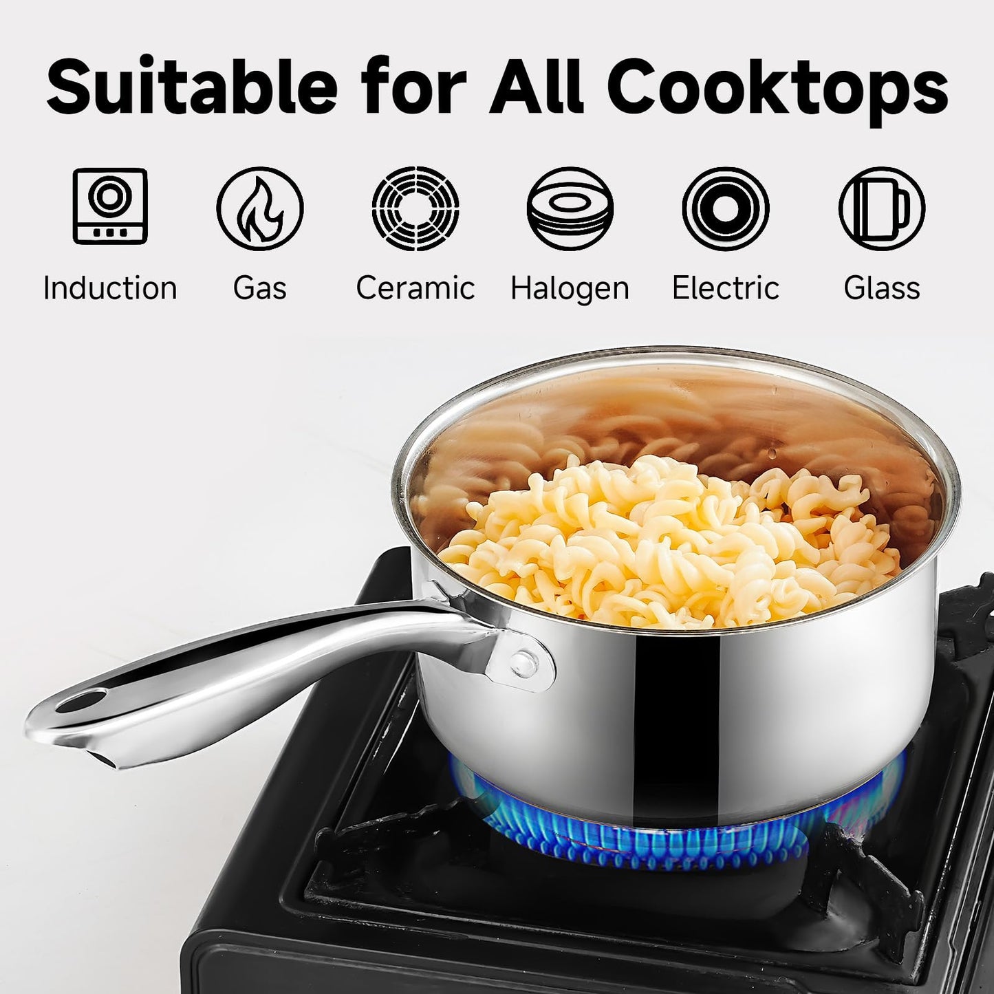 SLOTTET 1Qt & 2Qt Stainless Steel Sauce Pan Set with Lid,4 Pcs Non Stick Saucepan,Small Kitchen Pots,Induction Compatible,PFOA FREE