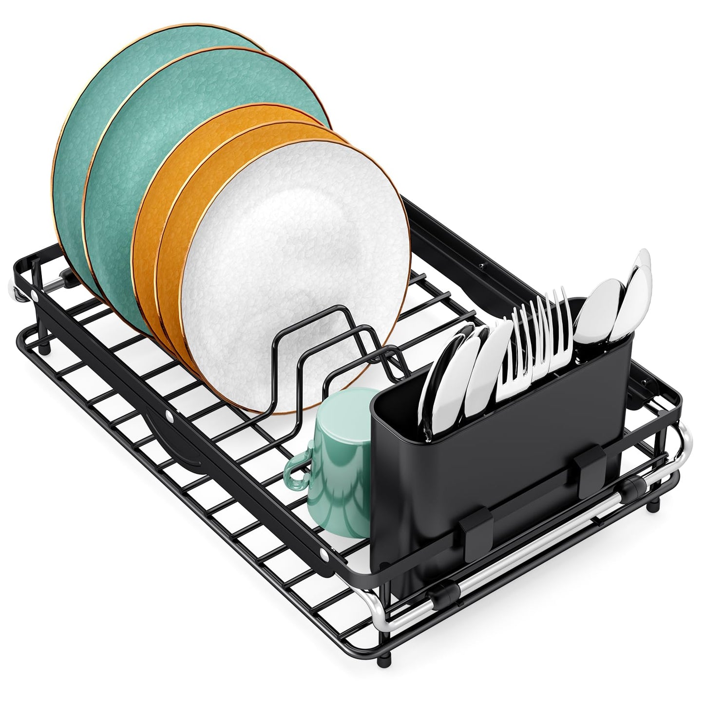 Over the Sink Dish Drying Rack,In Sink Dish Drying Racks,Expandable Dish Rack Over Sink Counter,Adjustable Dish Drainer for Inside Sink with Utensil Holder, Stainless Steel Dish Strainer Compact Size